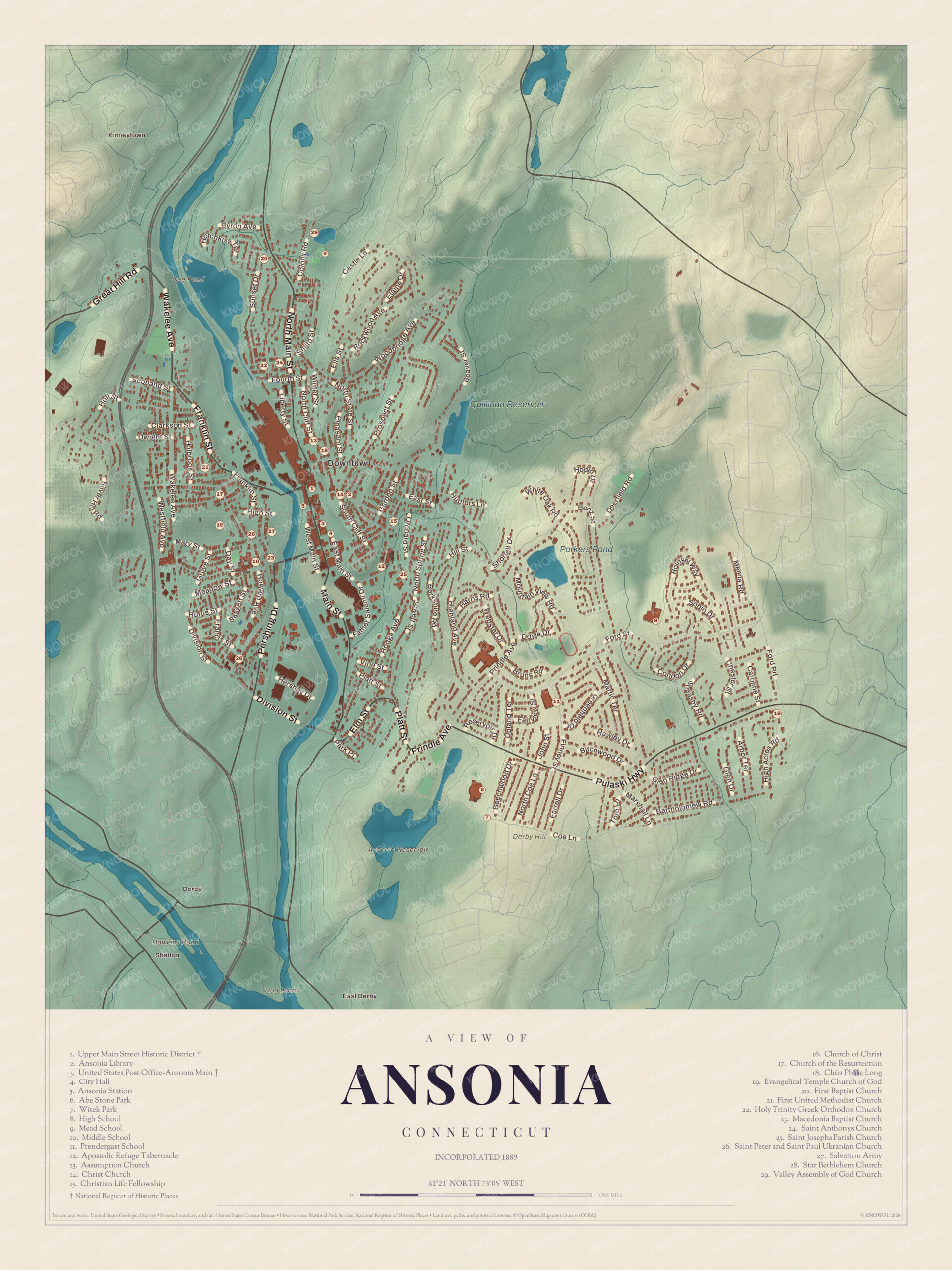 Map of Ansonia, Connecticut