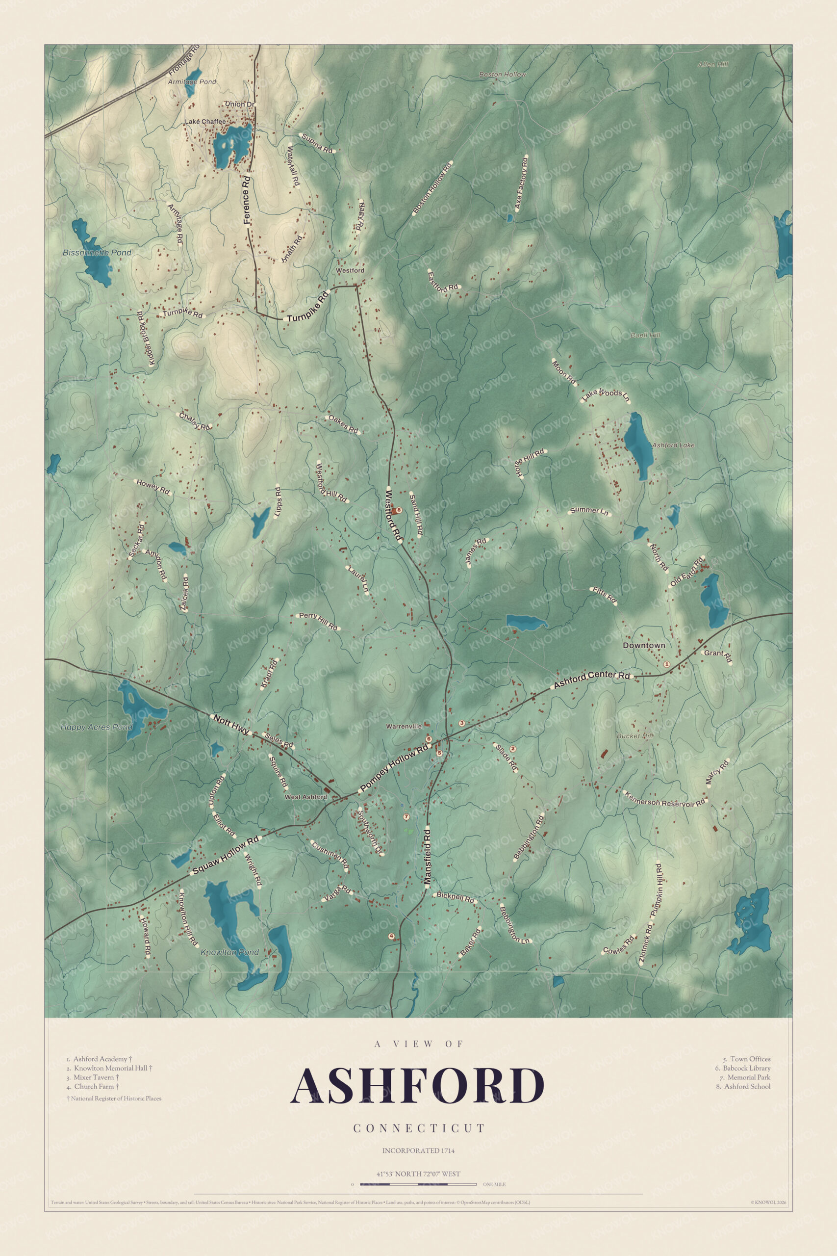 Map of Ashford, Connecticut