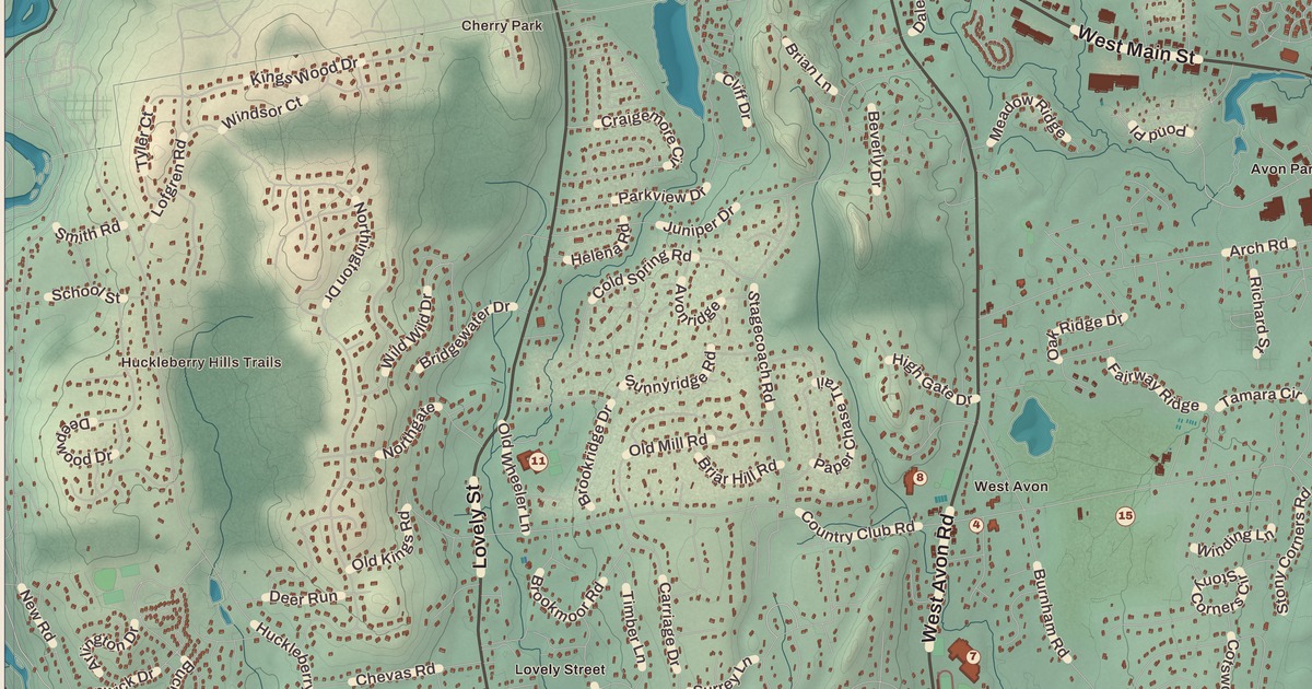 Beautifully Detailed Map of Avon, Connecticut