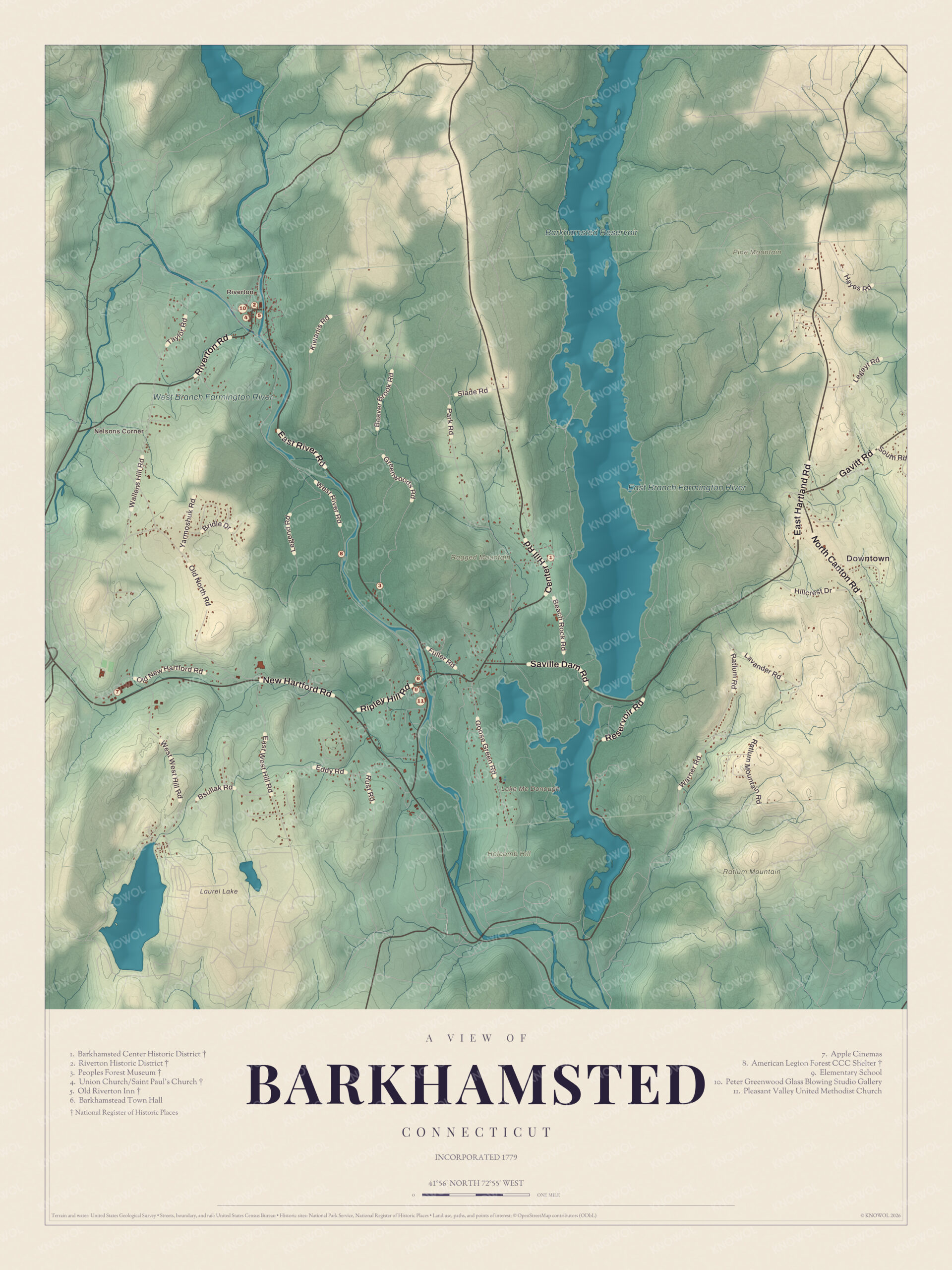 Map of Barkhamsted, Connecticut