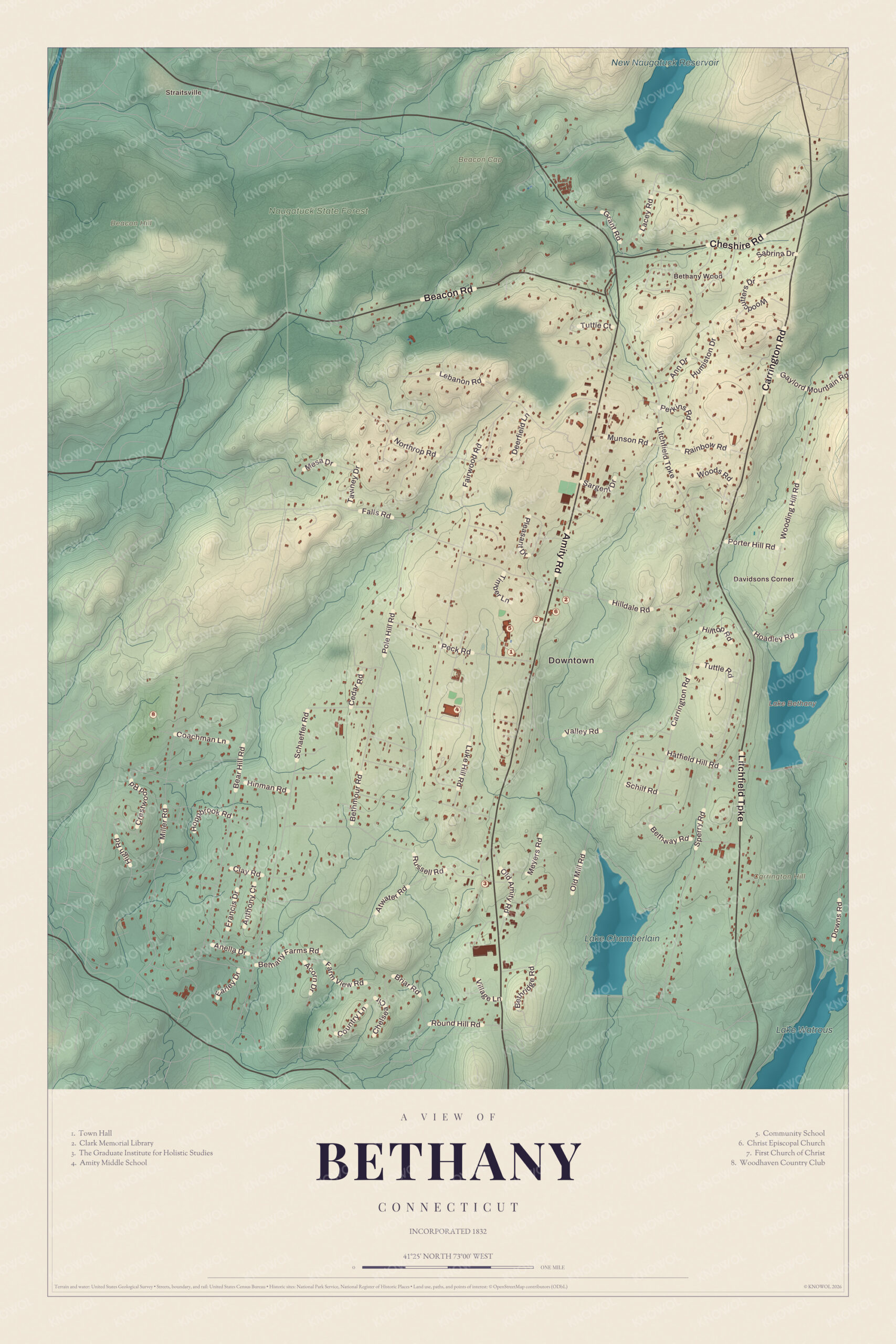 Map of Bethany, Connecticut