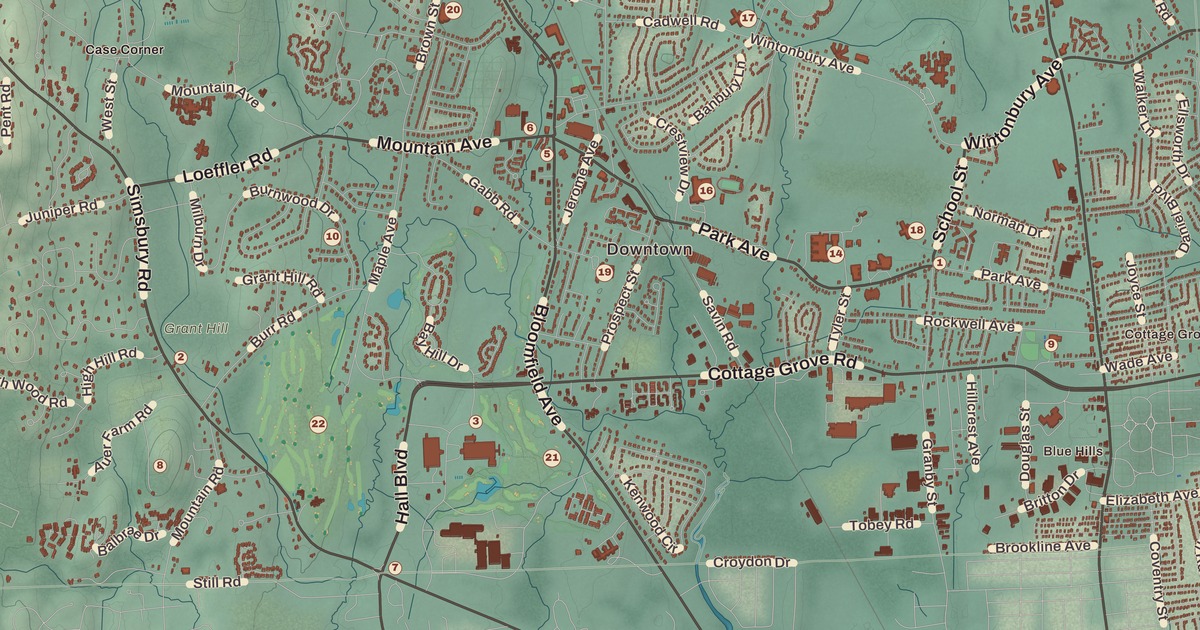Beautifully Detailed Map of Bloomfield, Connecticut