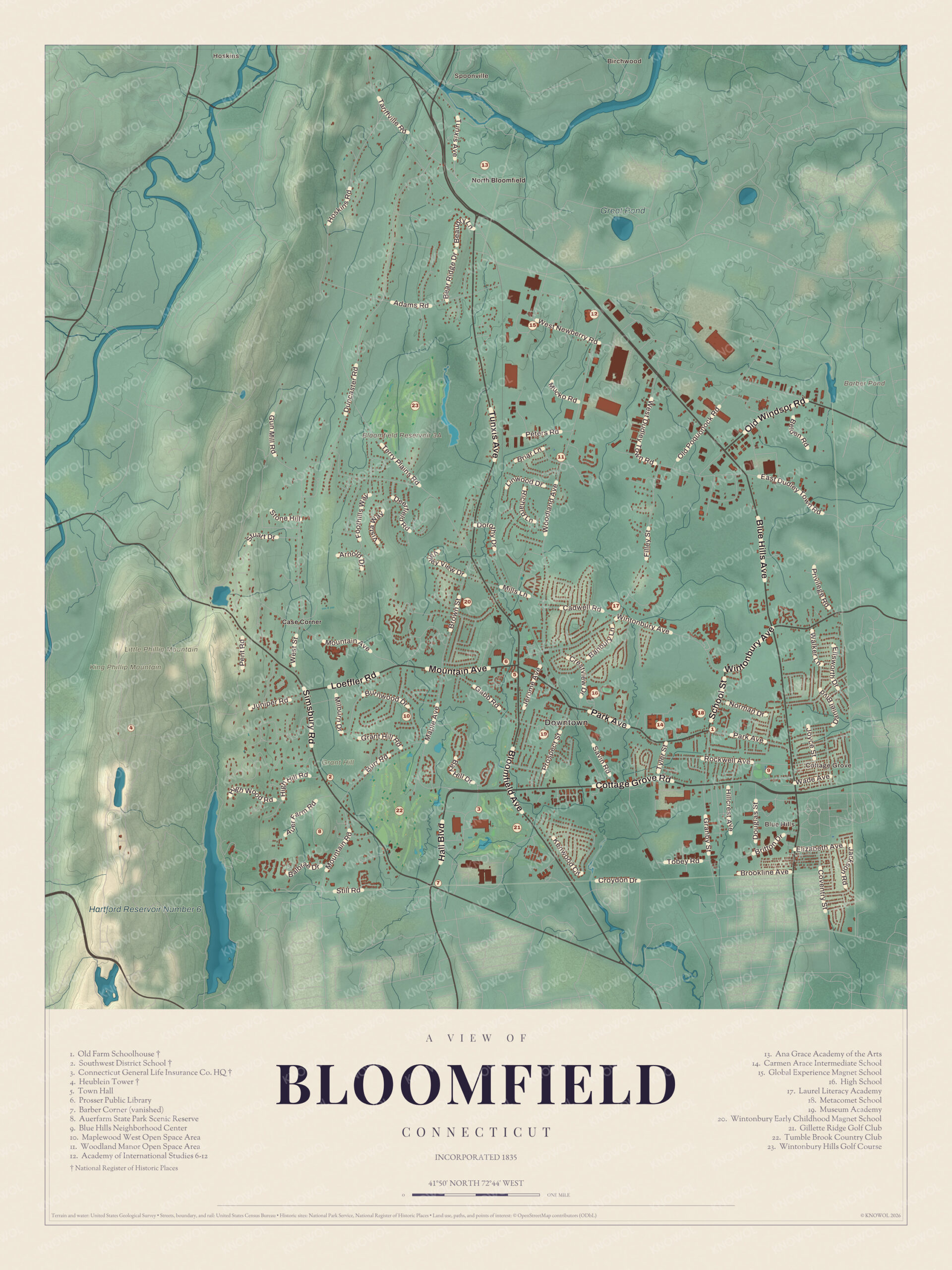 Map of Bloomfield, Connecticut