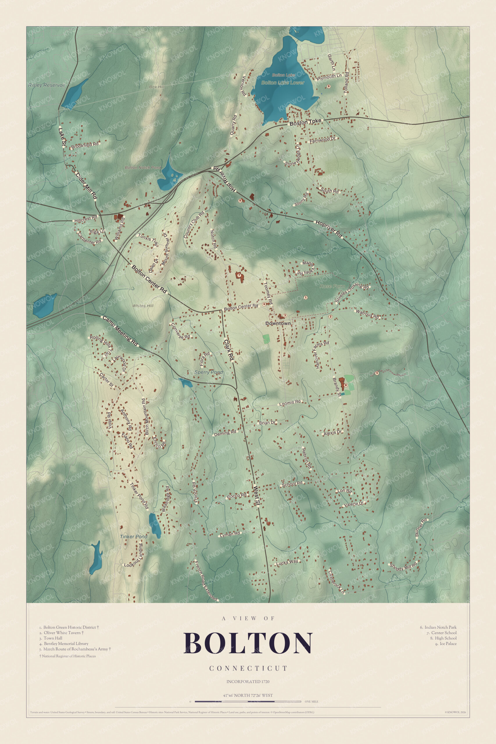 Map of Bolton, Connecticut