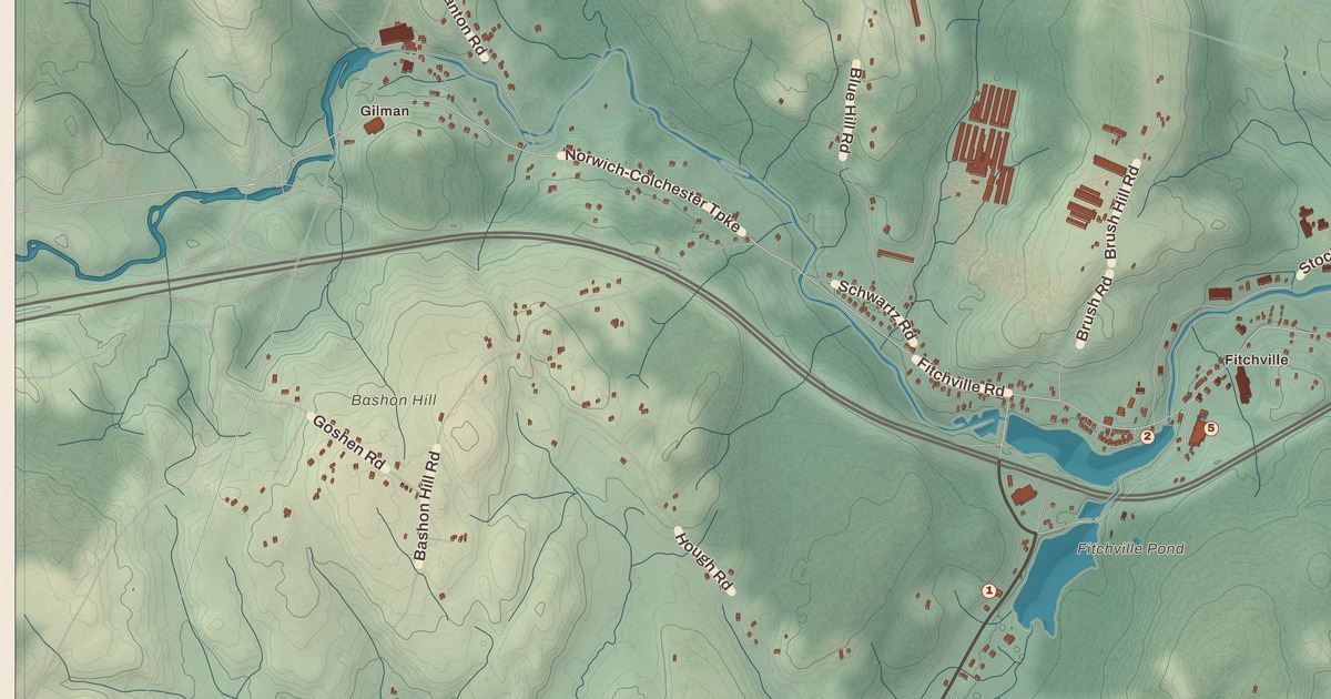 Beautifully Detailed Map of Bozrah, Connecticut