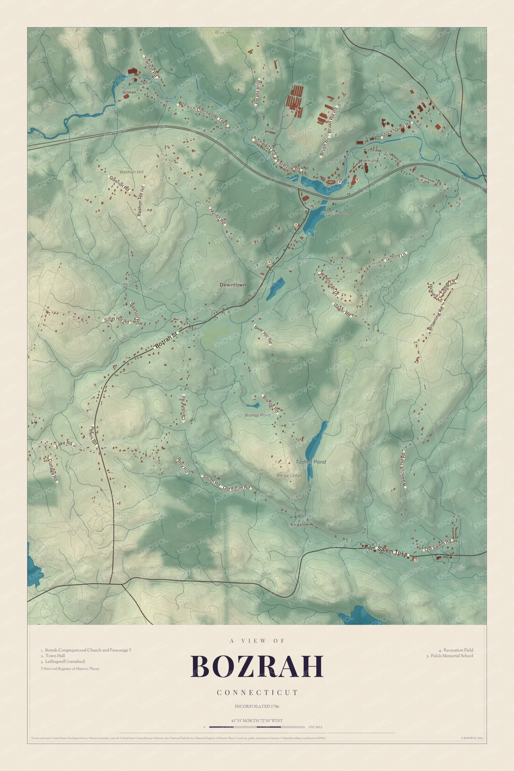 Map of Bozrah, Connecticut