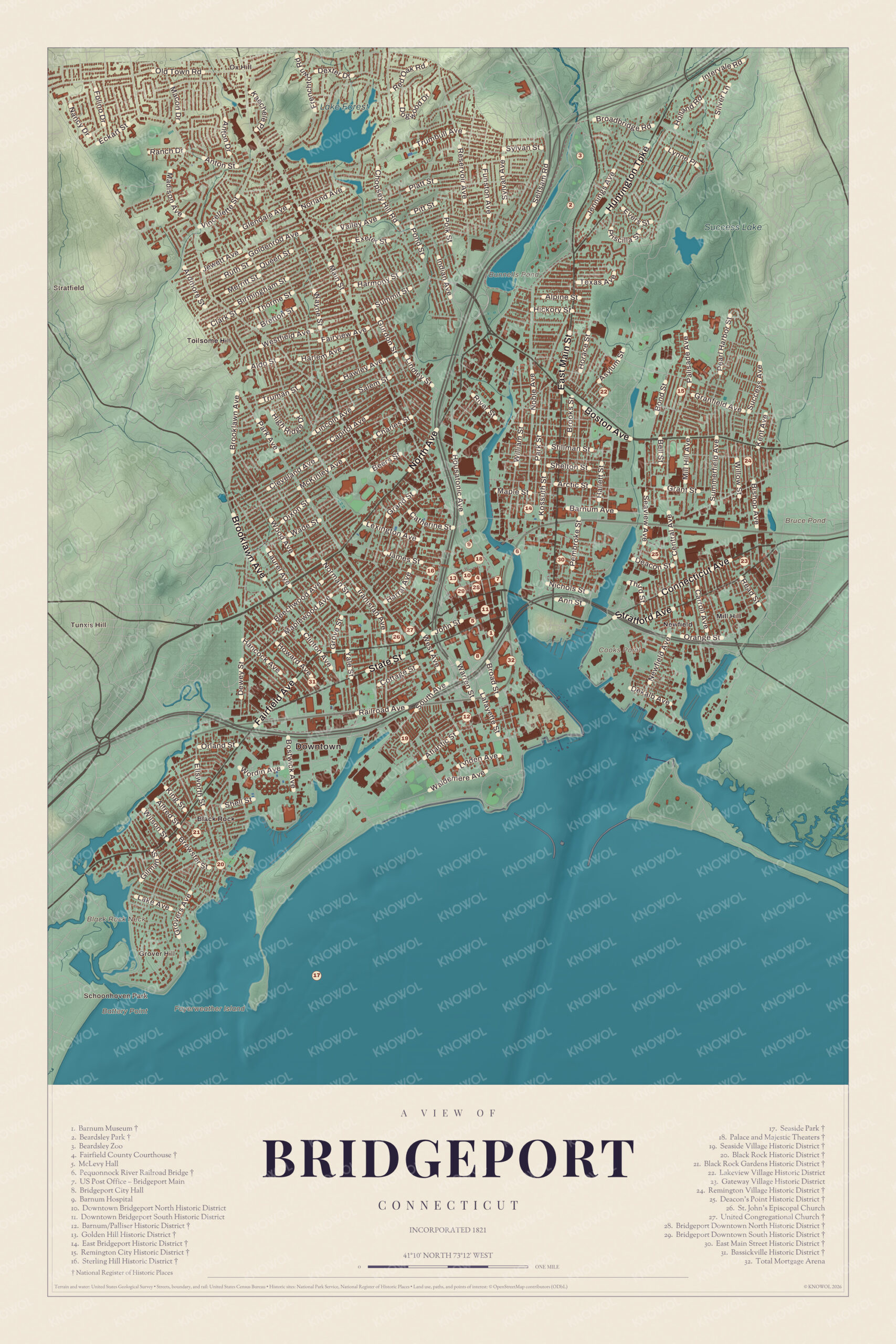 Map of Bridgeport, Connecticut