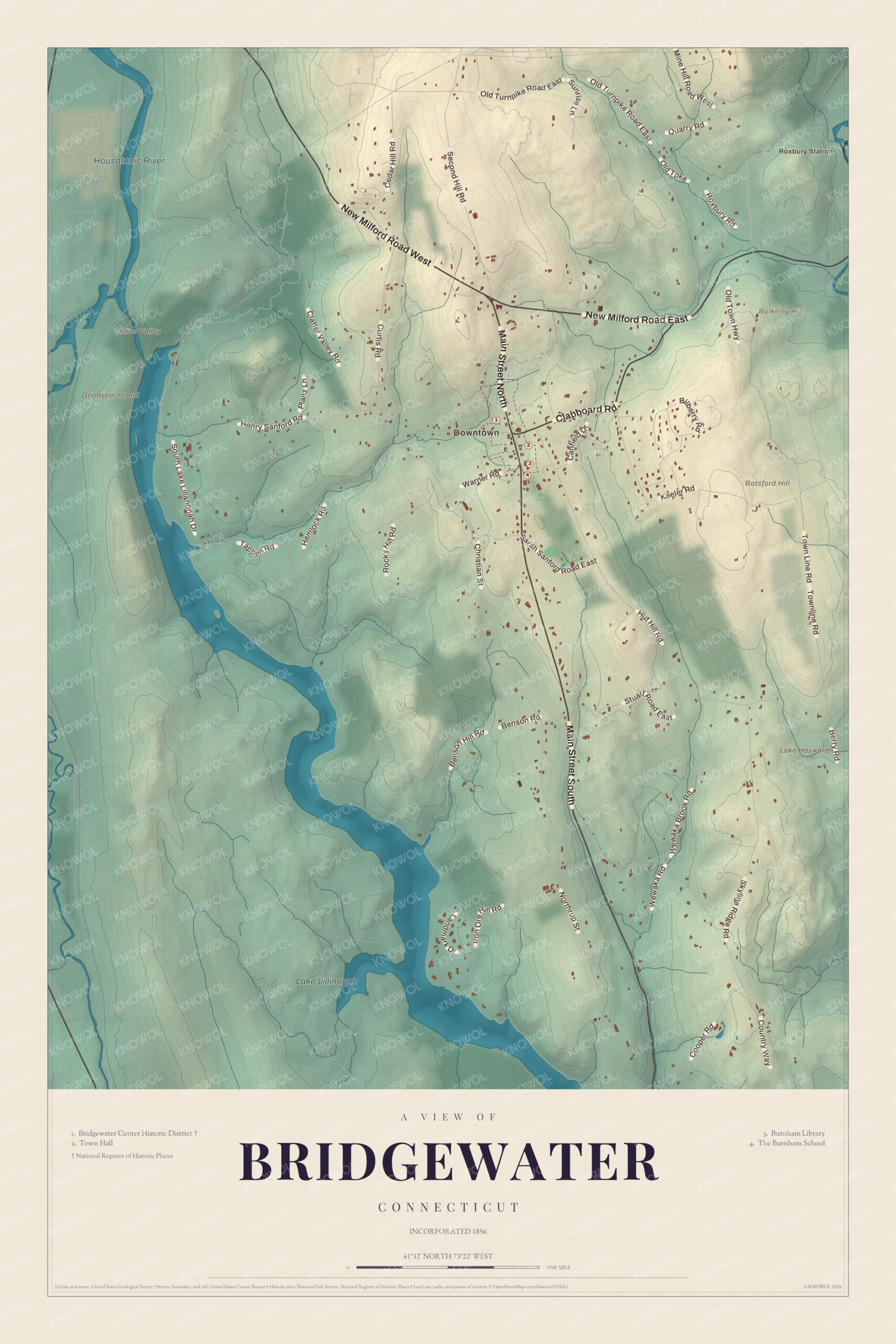 Map of Bridgewater, Connecticut