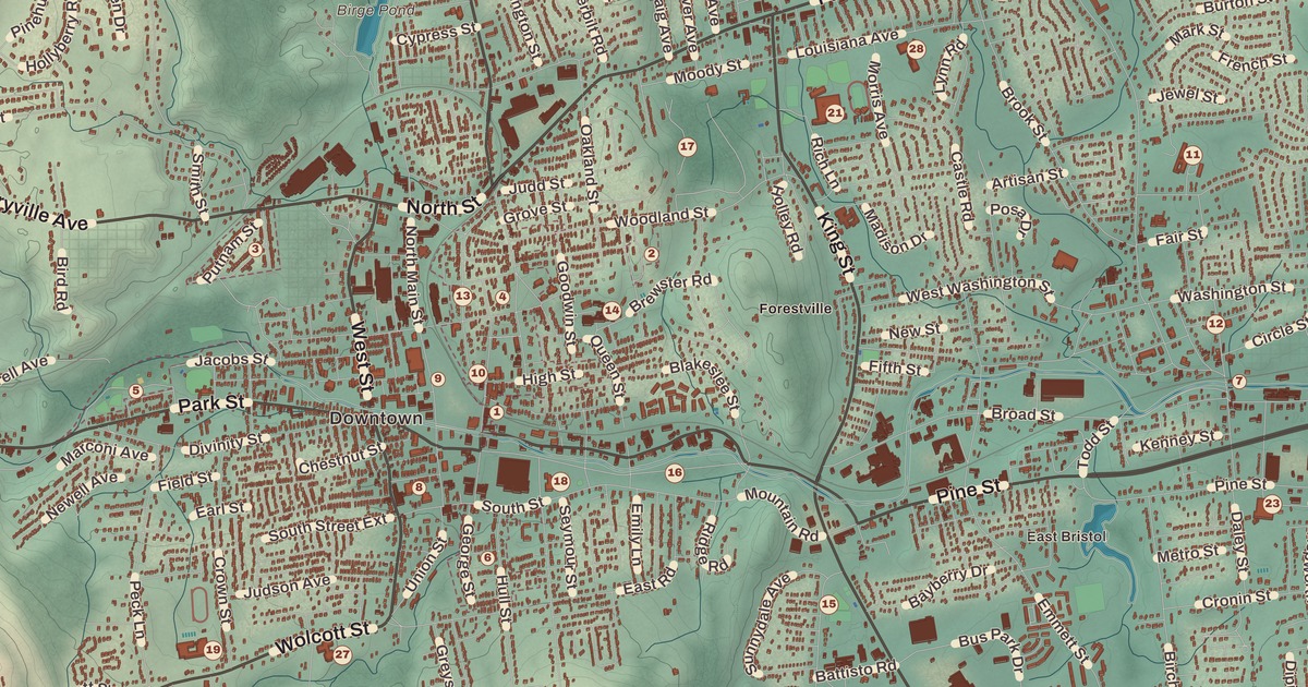 Beautifully Detailed Map of Bristol, Connecticut