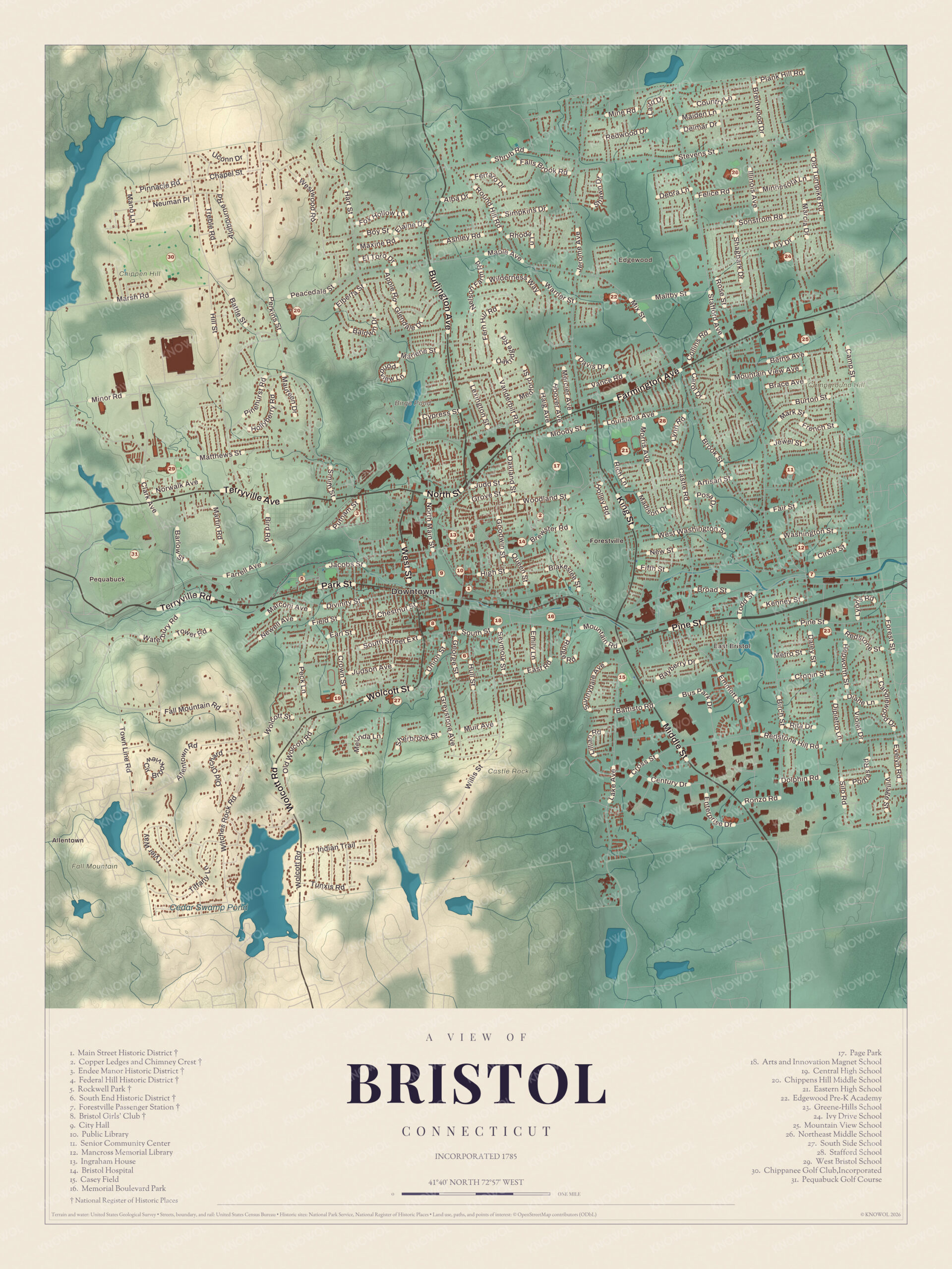 Map of Bristol, Connecticut
