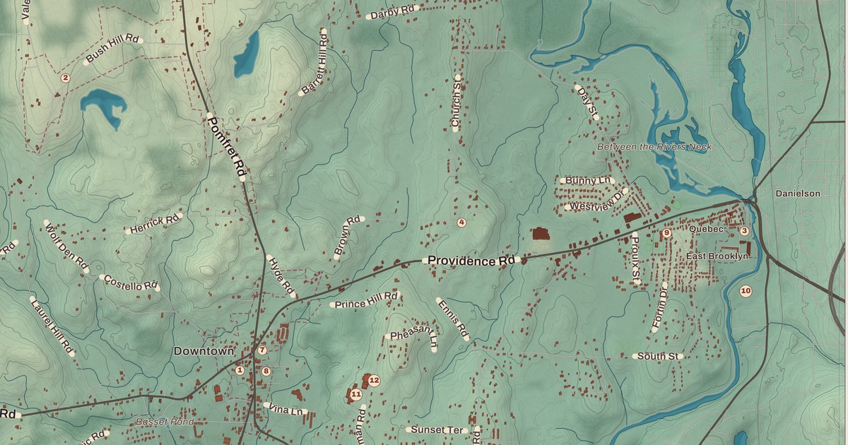 Beautifully Detailed Map of Brooklyn, Connecticut