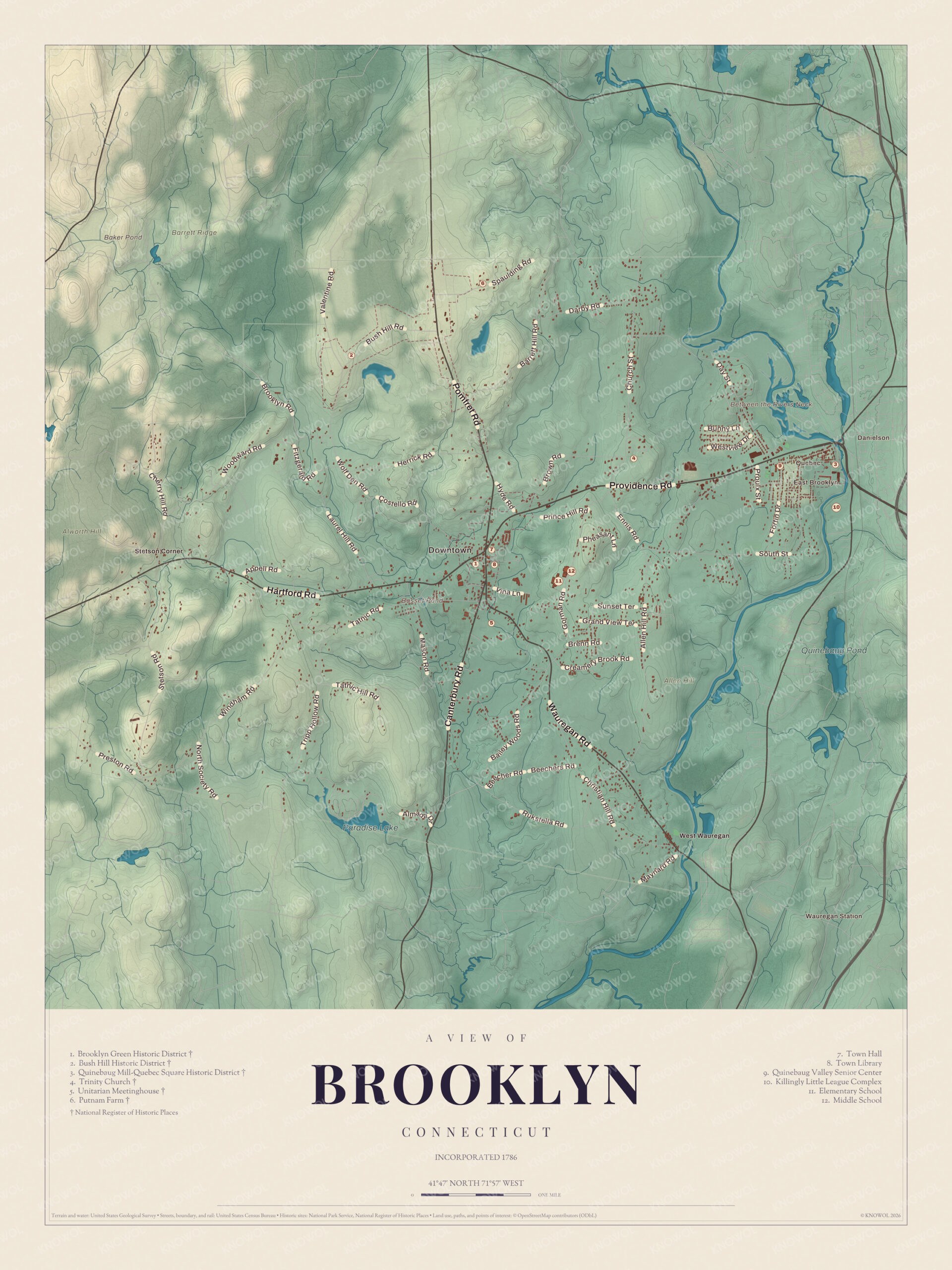Map of Brooklyn, Connecticut