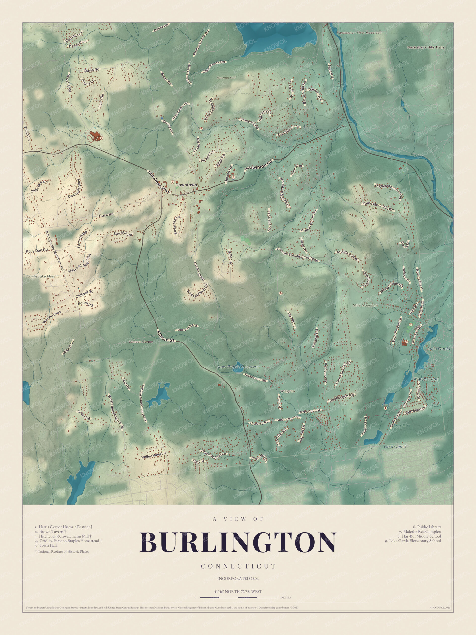 Map of Burlington, Connecticut
