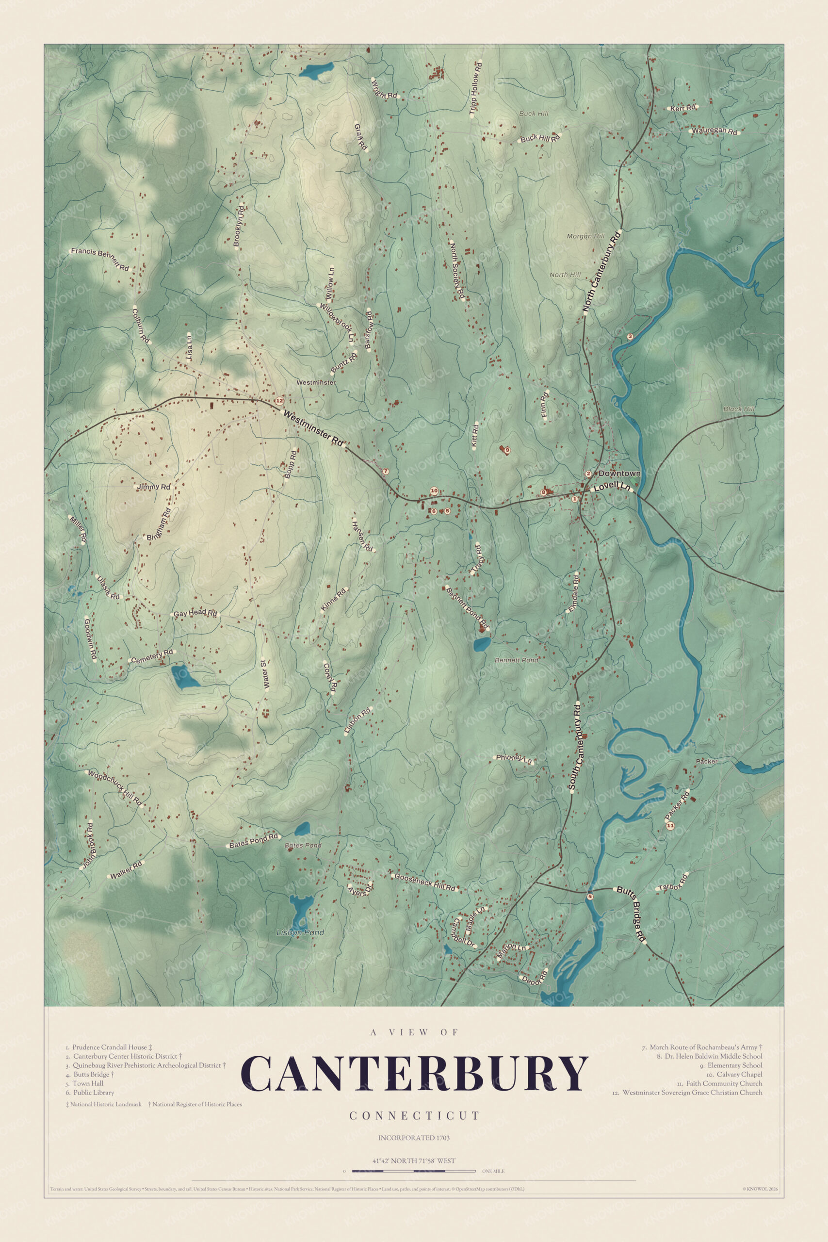 Map of Canterbury, Connecticut