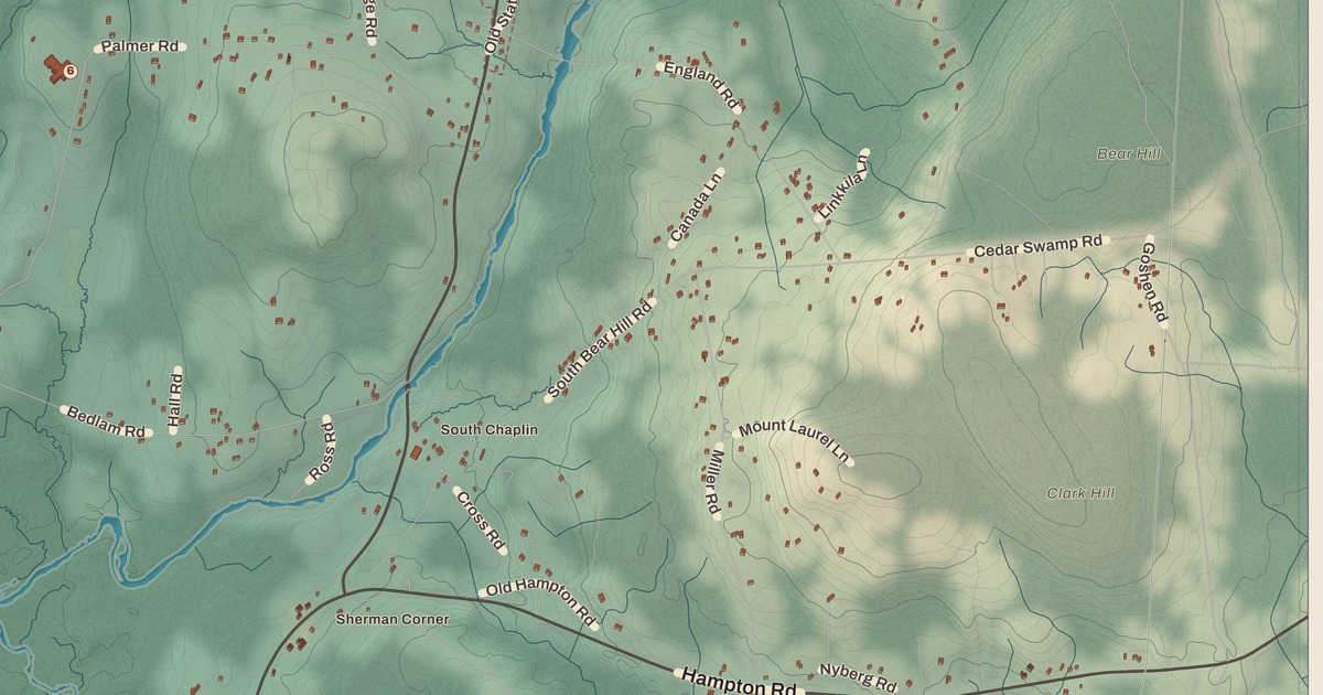 Beautifully Detailed Map of Chaplin, Connecticut
