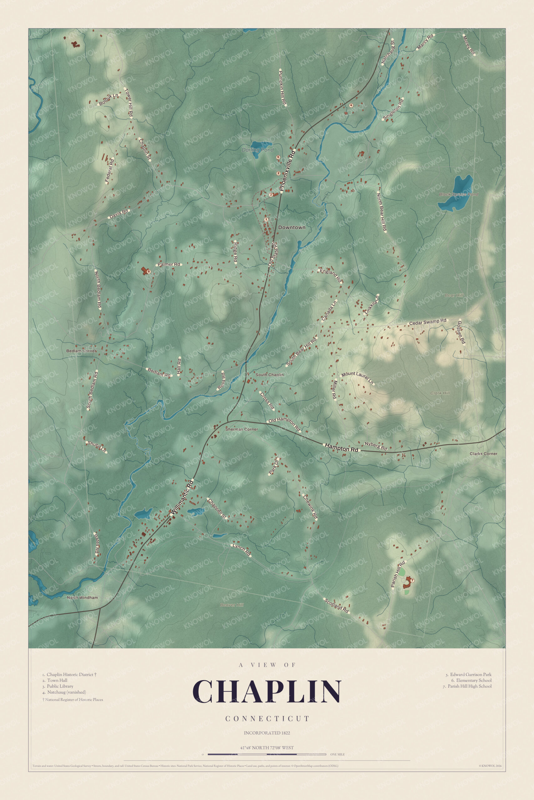 Map of Chaplin, Connecticut