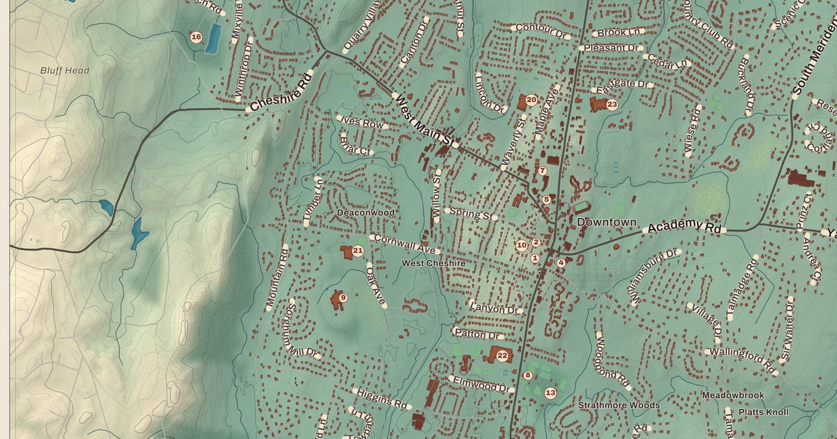 Beautifully Detailed Map of Cheshire, Connecticut