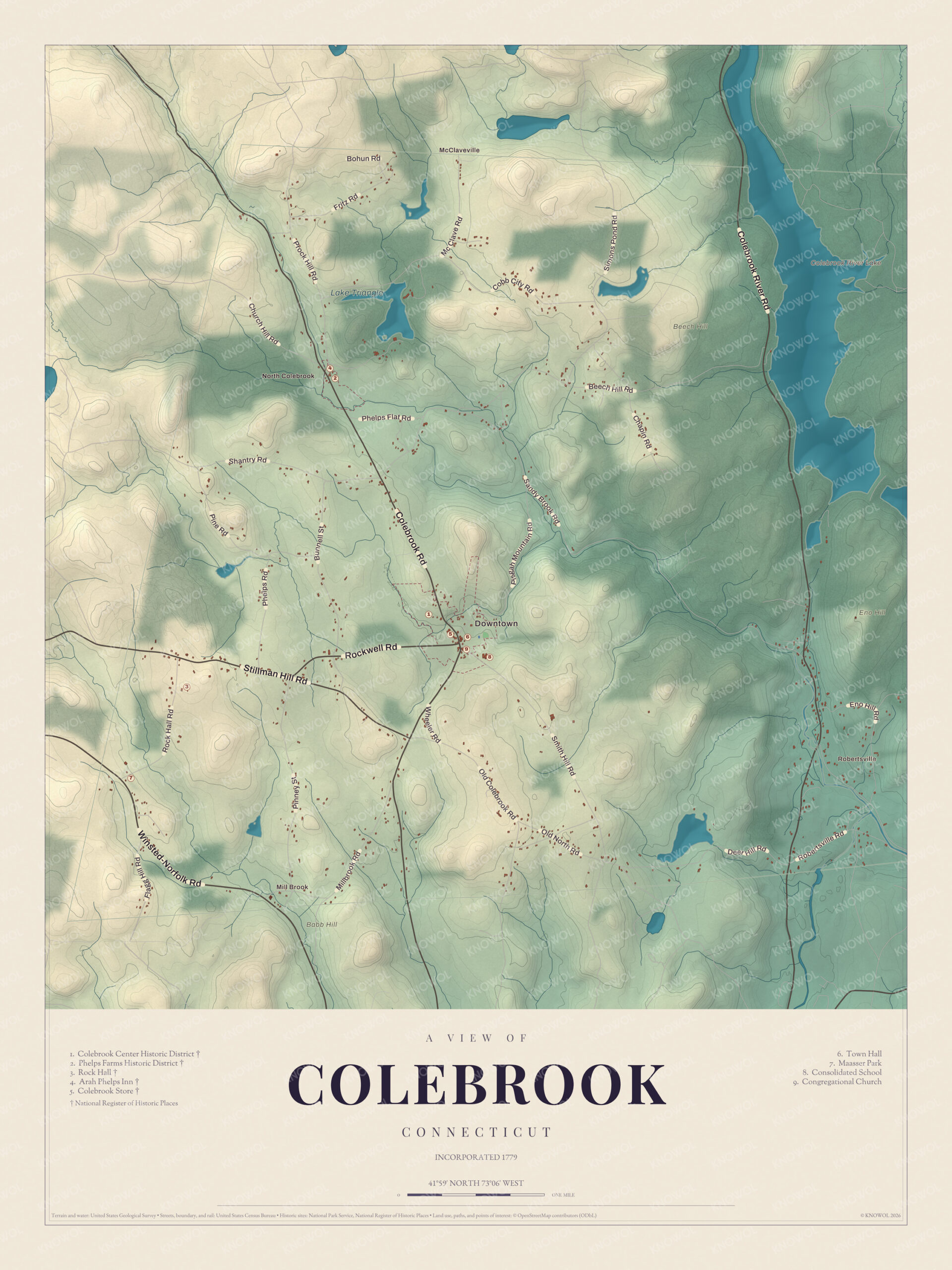 Map of Colebrook, Connecticut