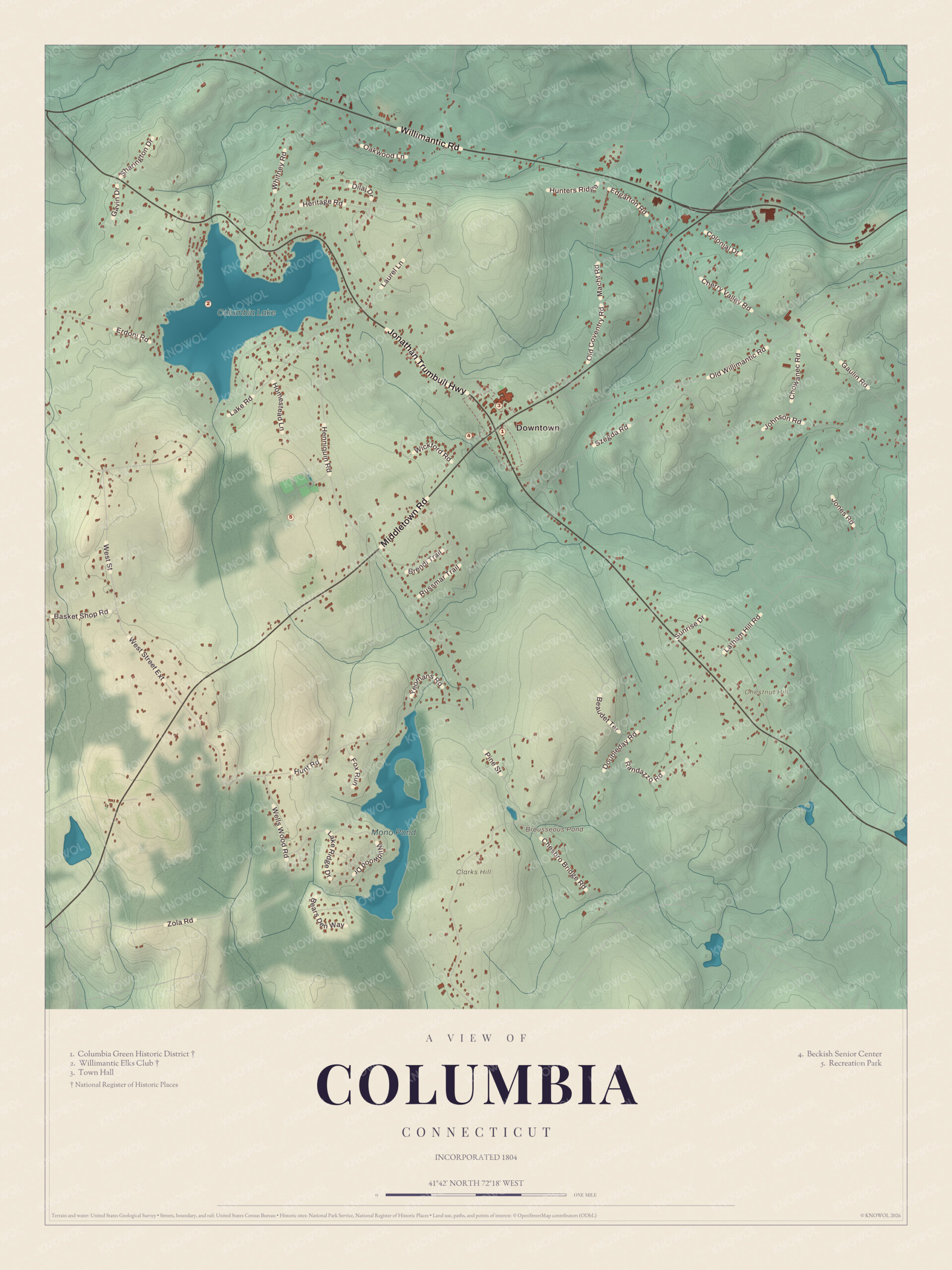 Map of Columbia, Connecticut