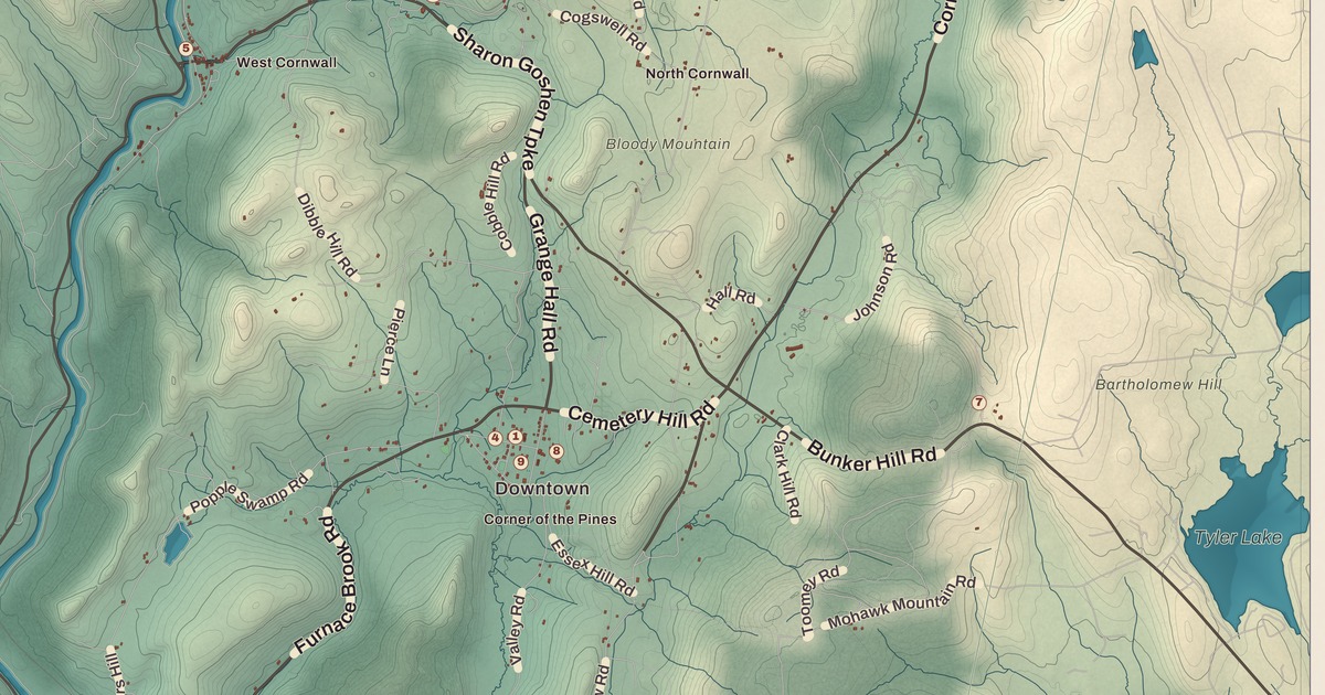Beautifully Detailed Map of Cornwall, Connecticut