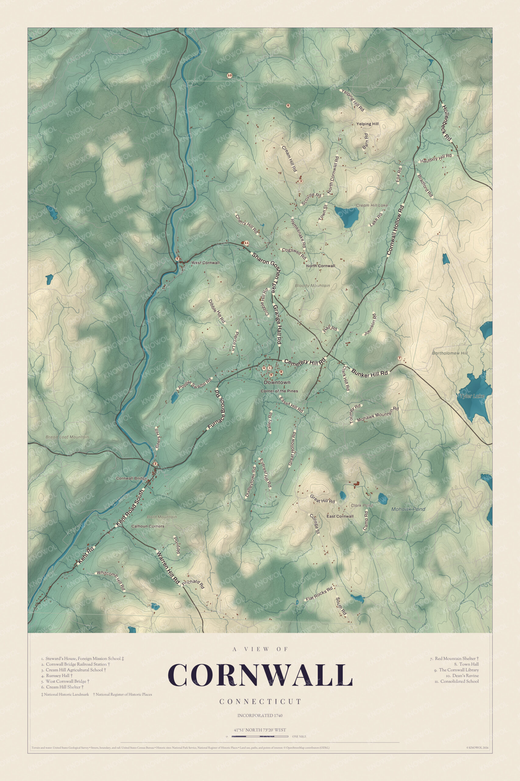 Map of Cornwall, Connecticut