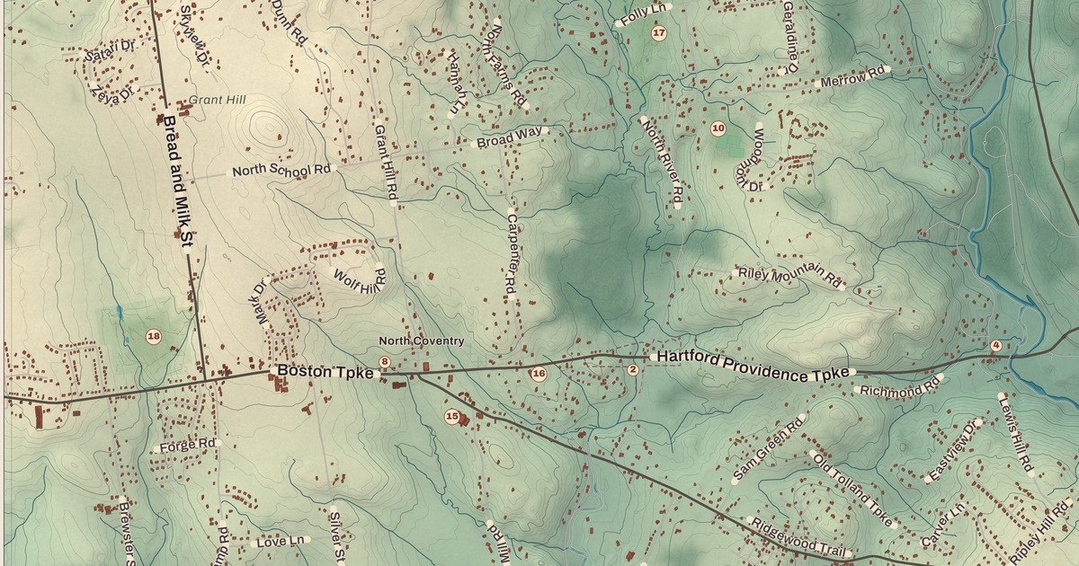 Beautifully Detailed Map of Coventry, Connecticut