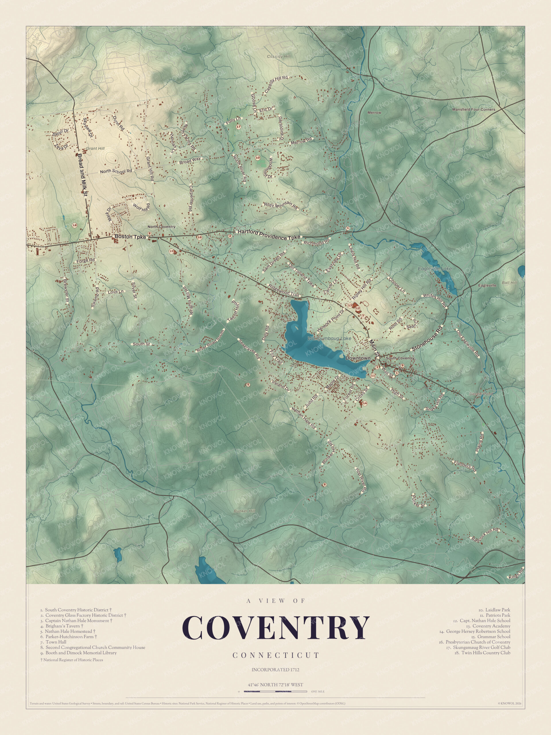 Map of Coventry, Connecticut