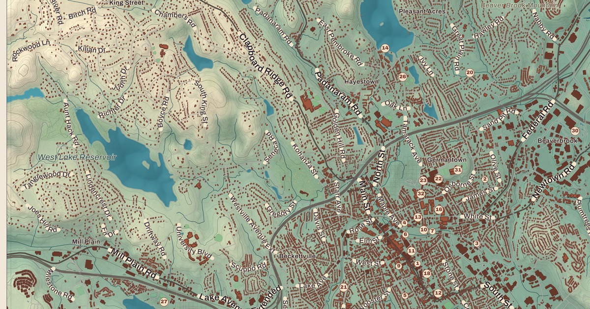 Beautifully Detailed Map of Danbury, Connecticut