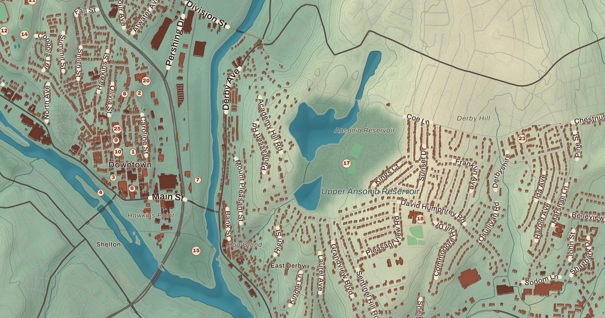 Beautifully Detailed Map of Derby, Connecticut