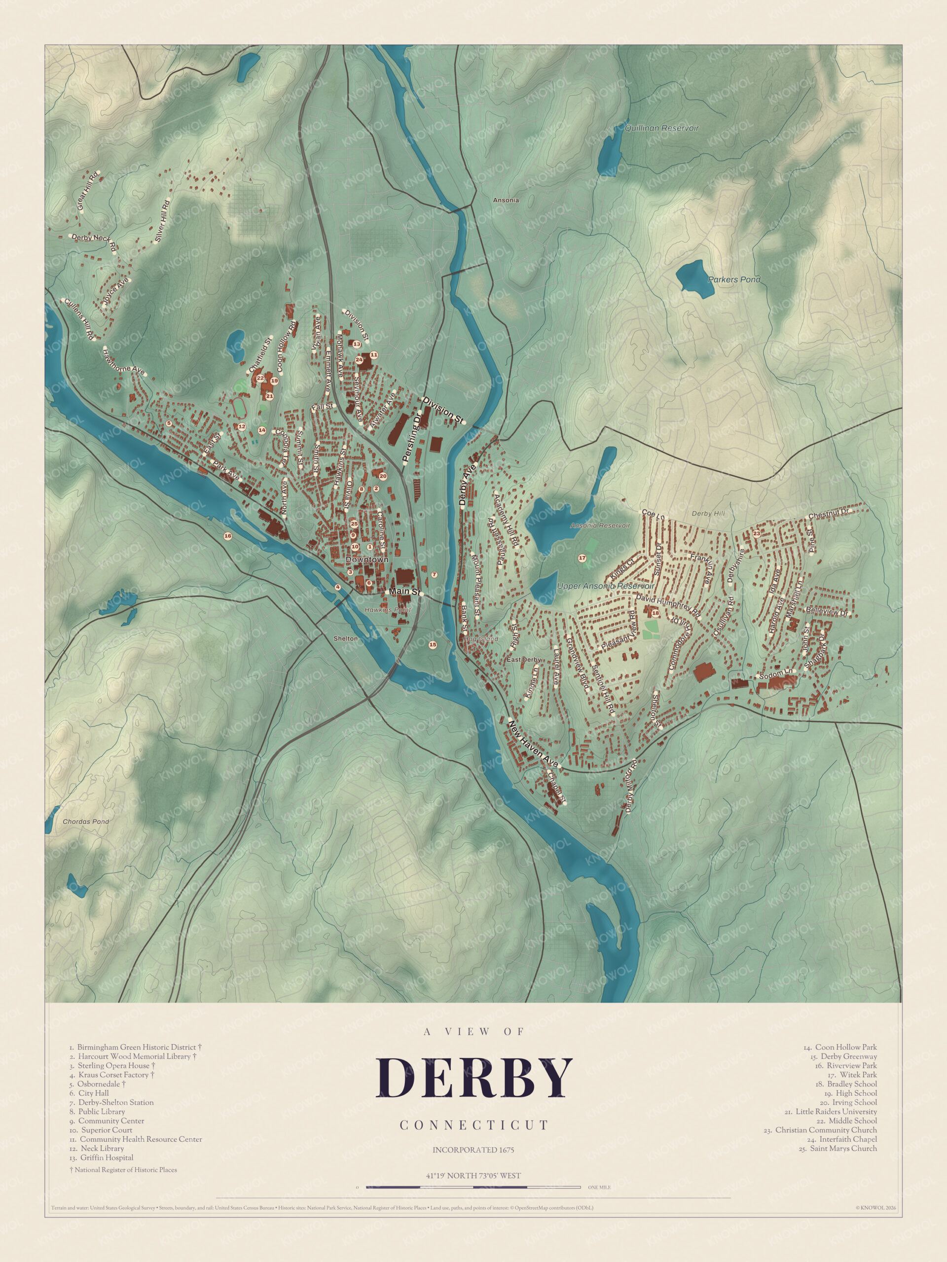 Map of Derby, Connecticut