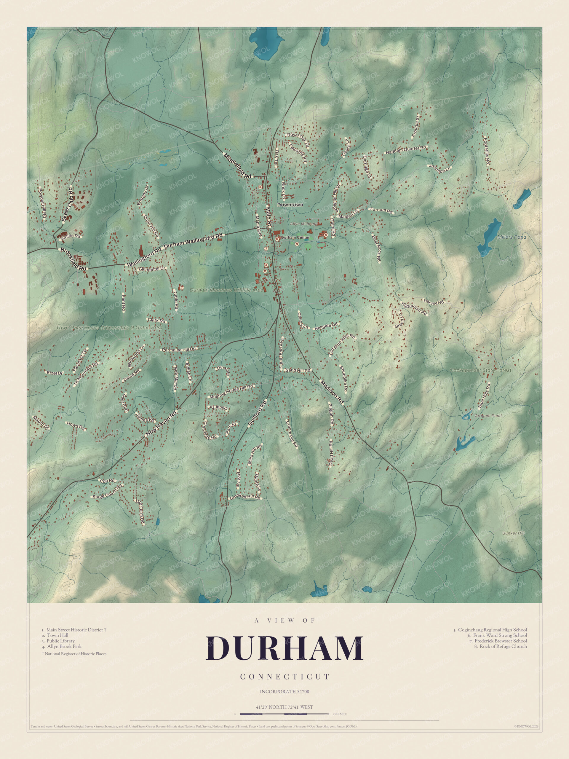 Map of Durham, Connecticut