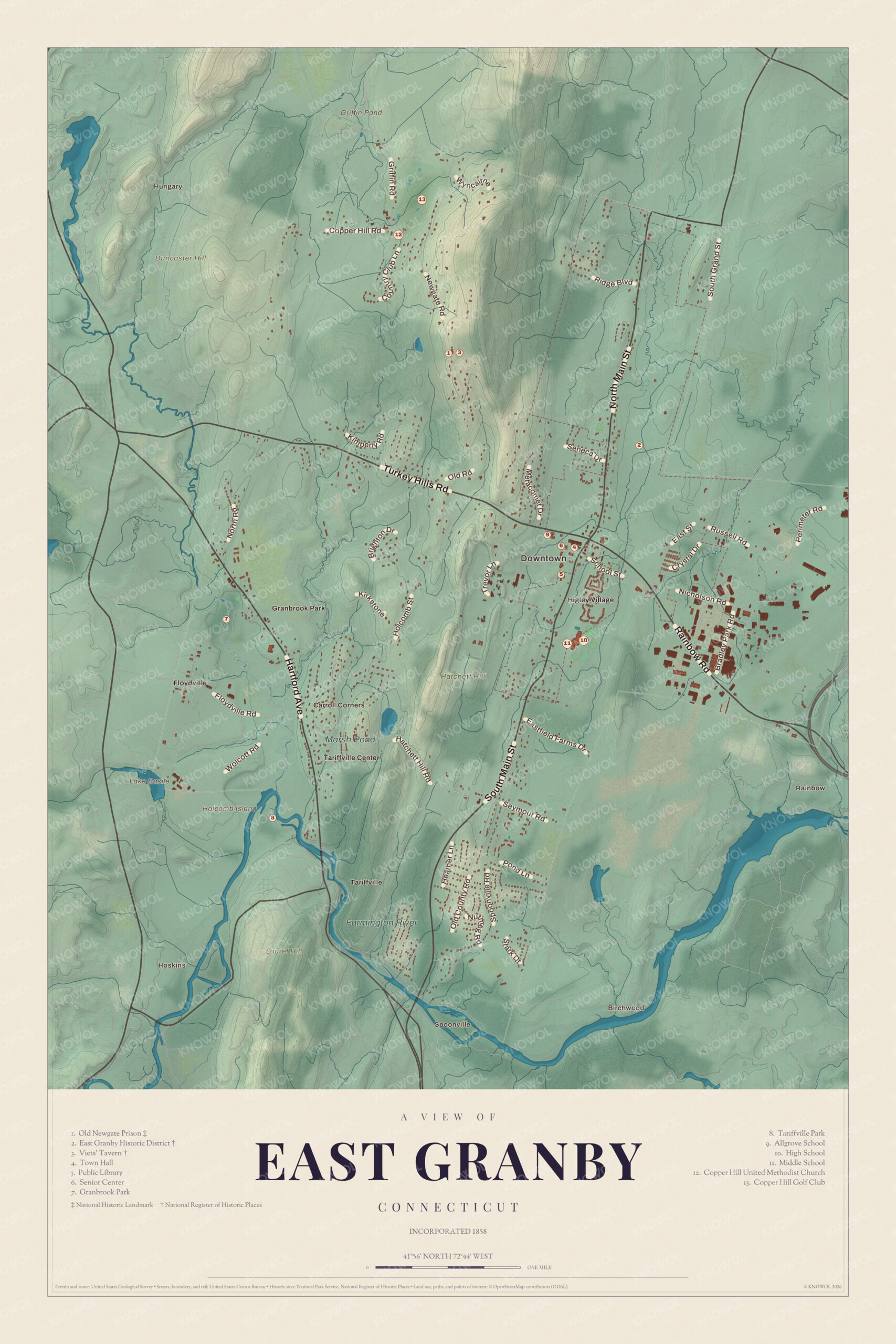 Map of East Granby, Connecticut