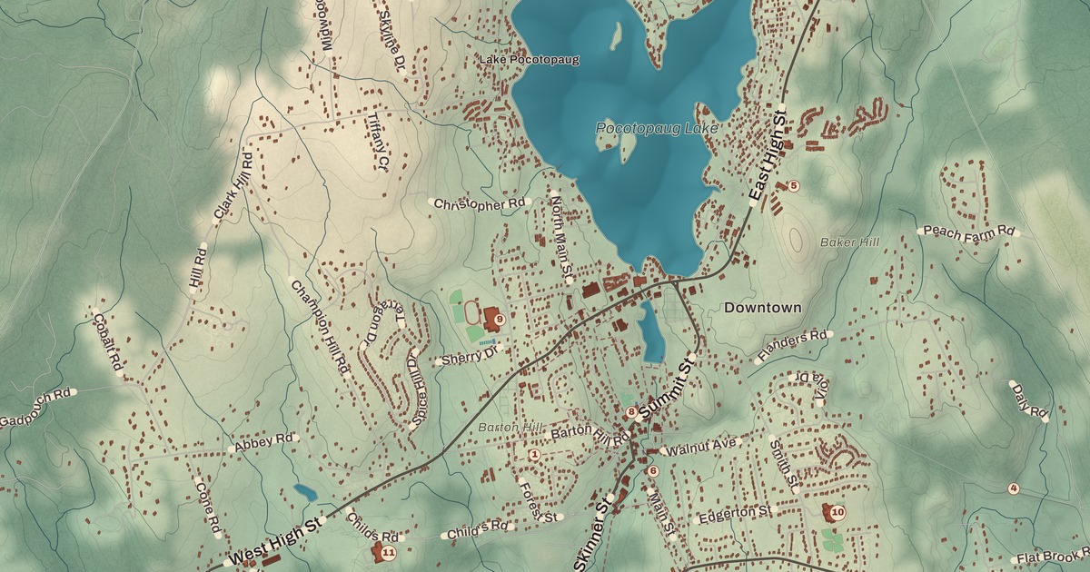 Beautifully Detailed Map of East Hampton, Connecticut