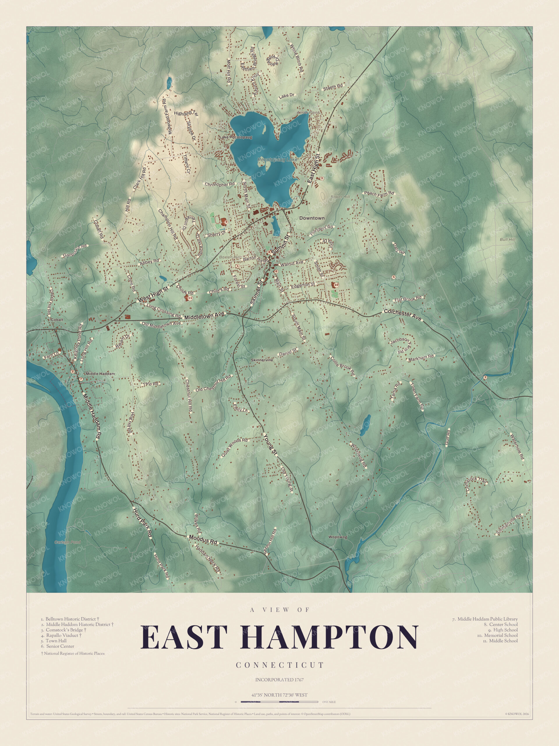 Map of East Hampton, Connecticut