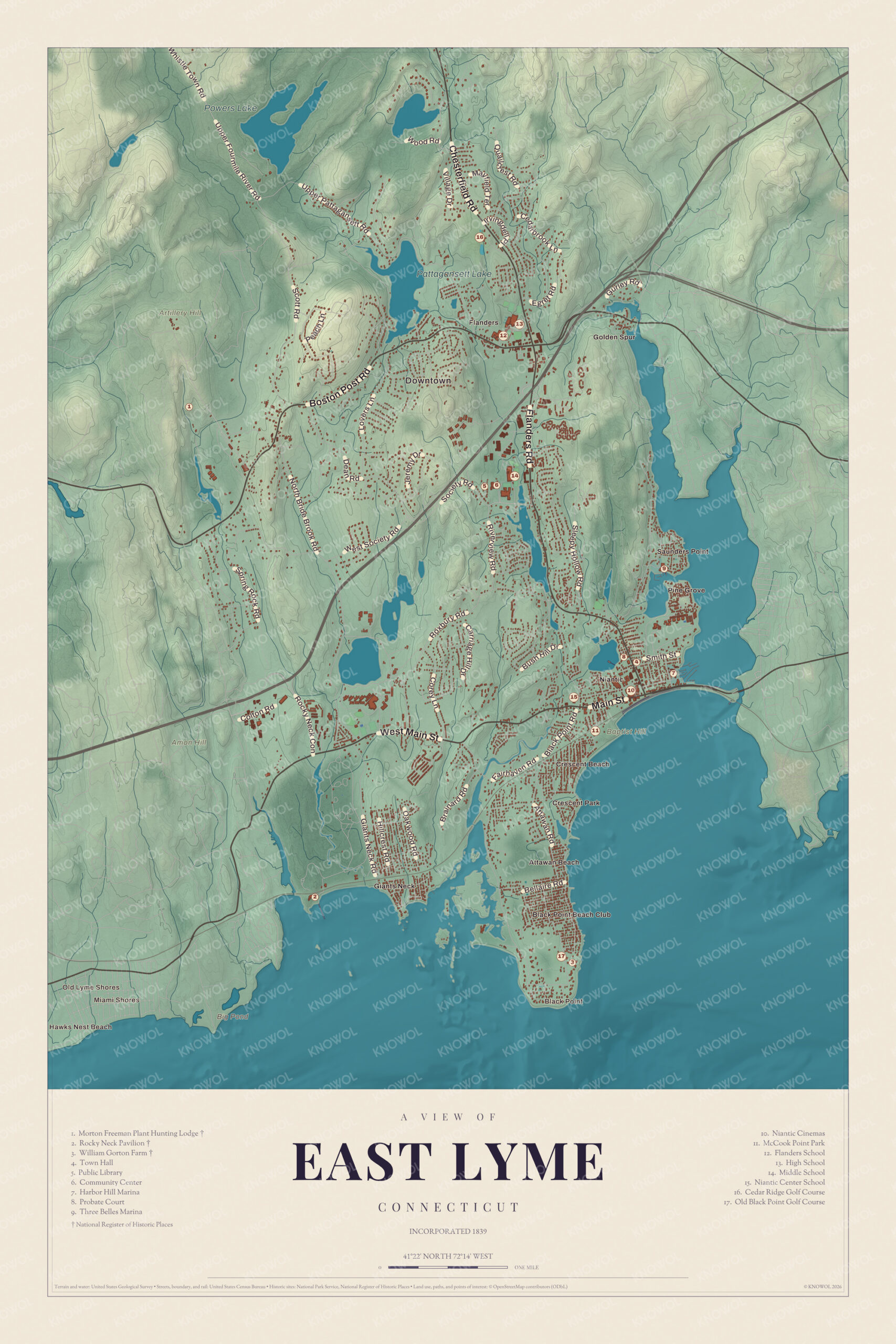 Map of East Lyme, Connecticut