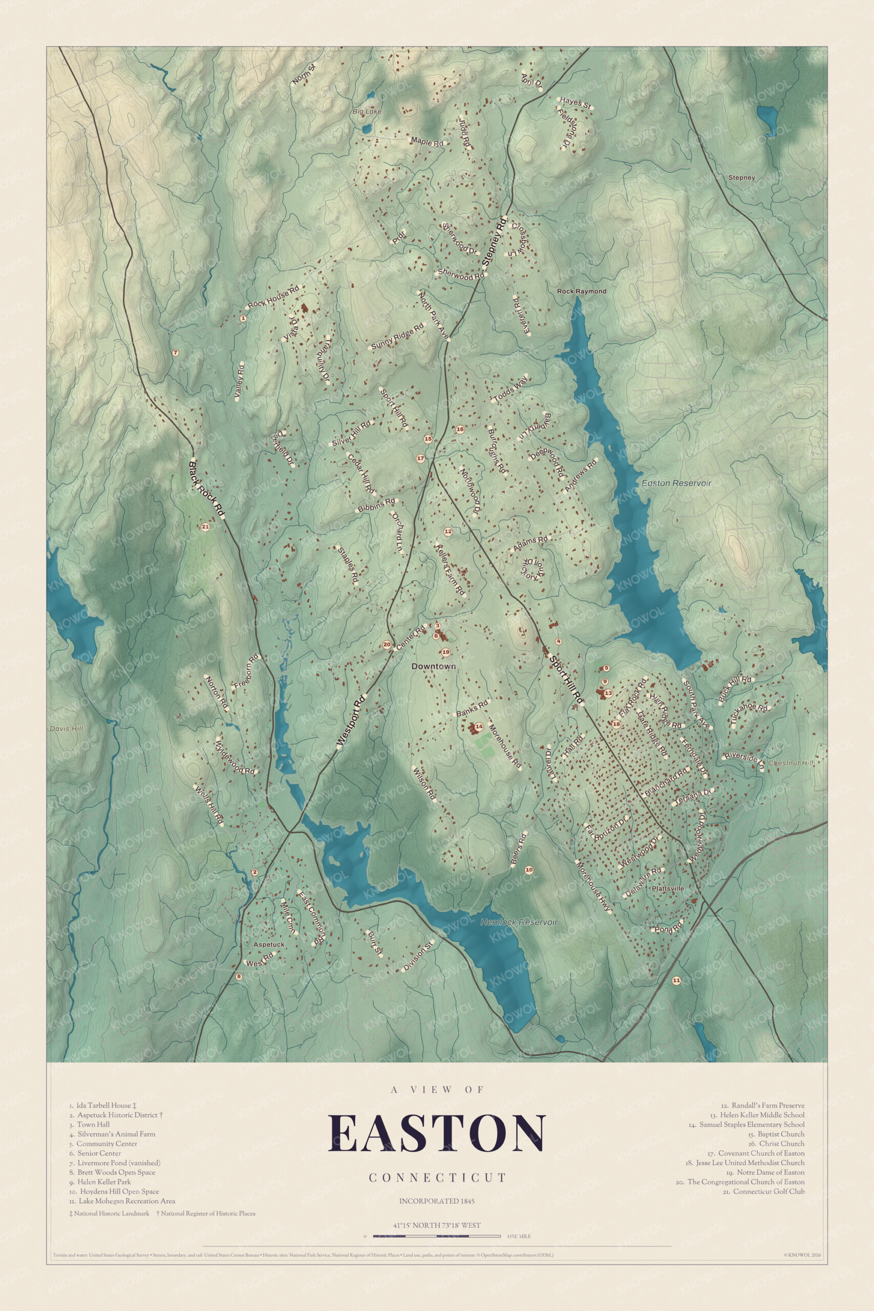 Map of Easton, Connecticut