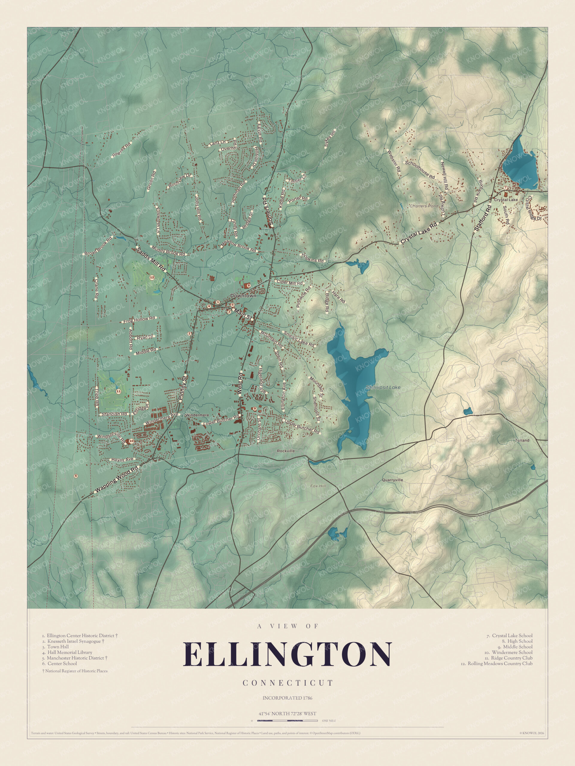 Map of Ellington, Connecticut