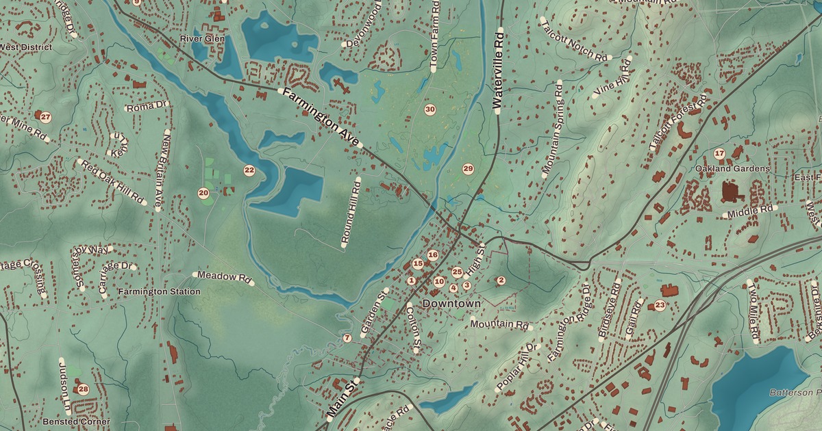 Beautifully Detailed Map of Farmington, Connecticut