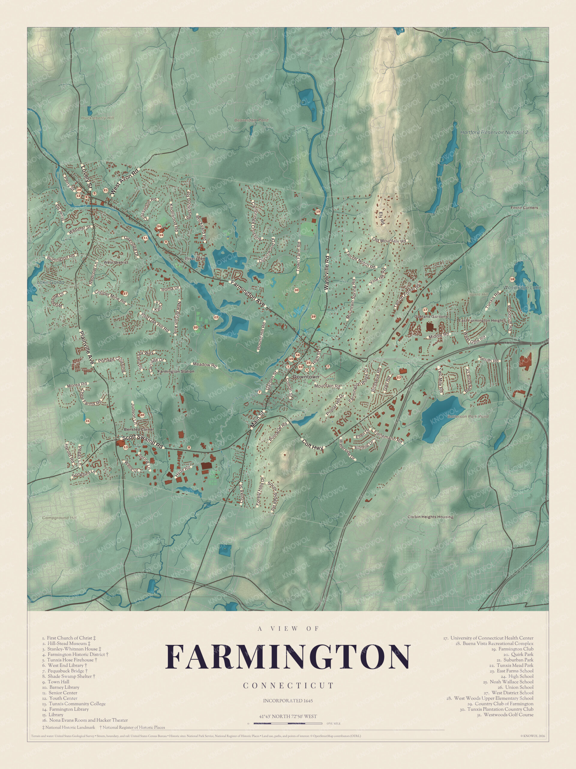 Map of Farmington, Connecticut