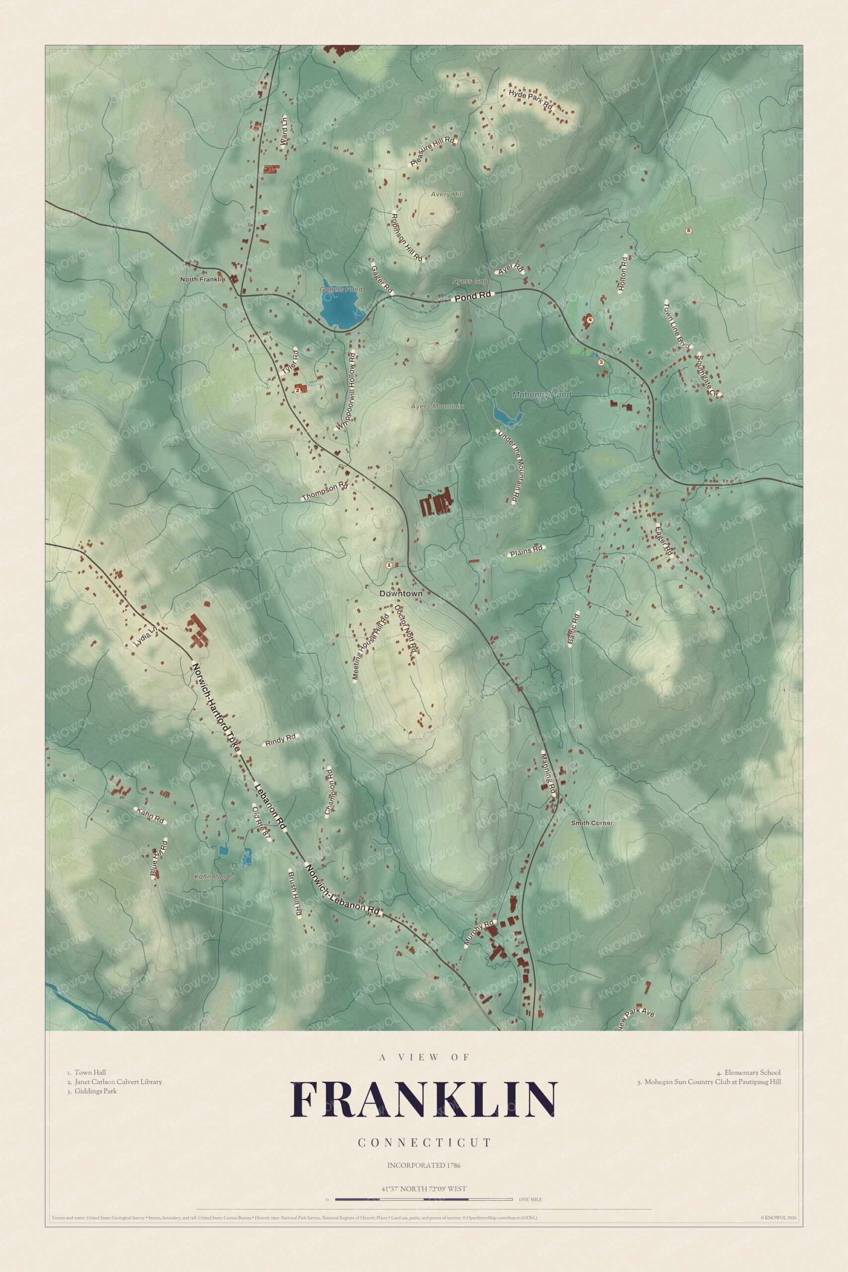 Map of Franklin, Connecticut
