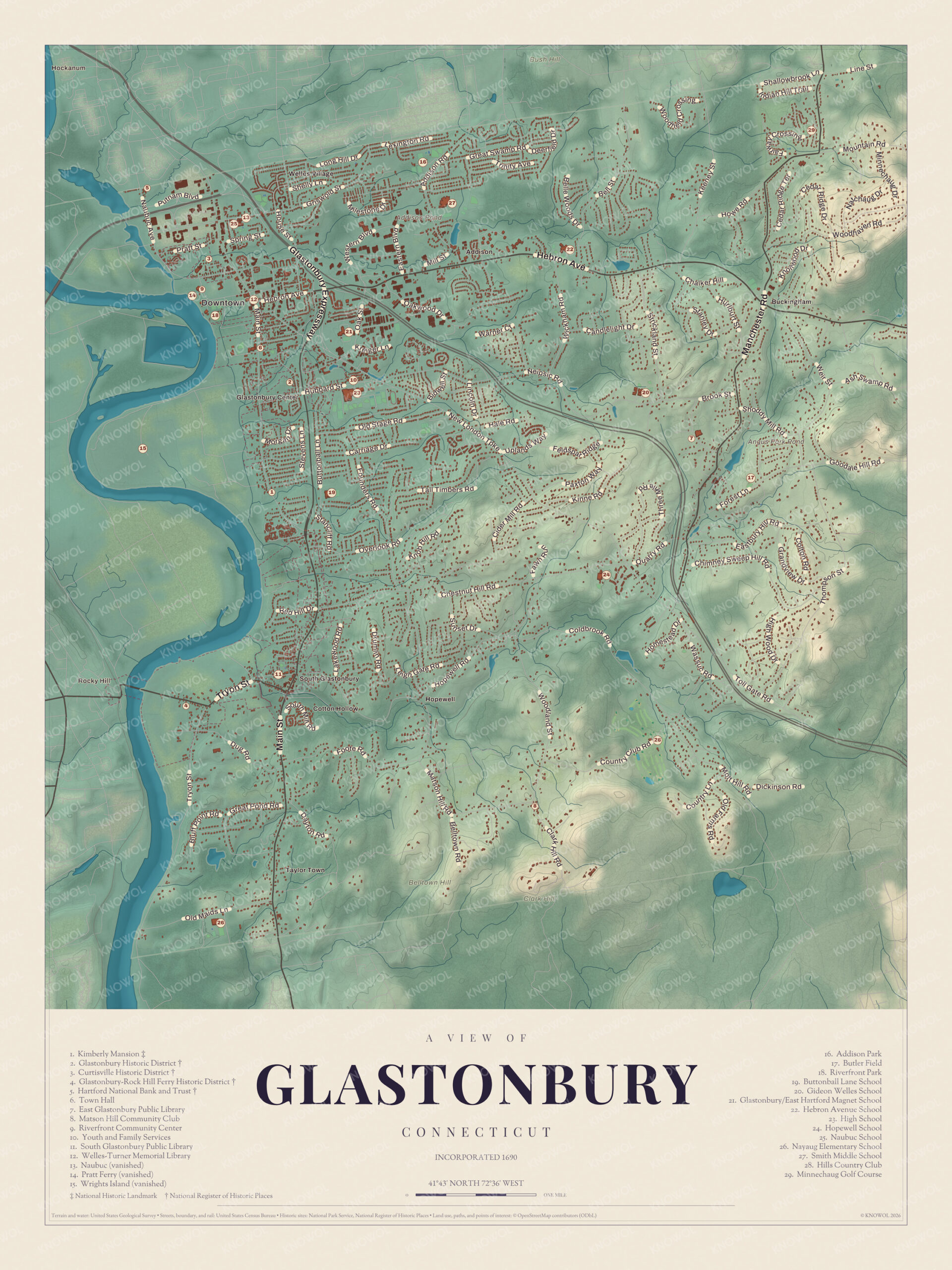 Map of Glastonbury, Connecticut