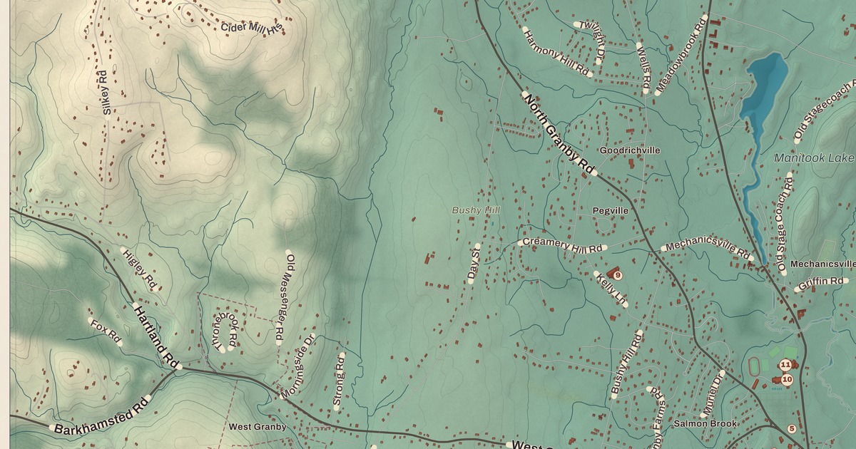 Beautifully Detailed Map of Granby, Connecticut