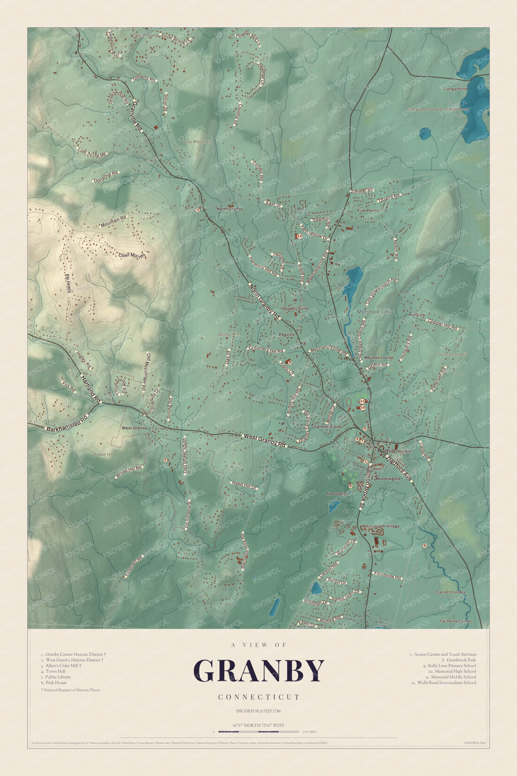 Map of Granby, Connecticut