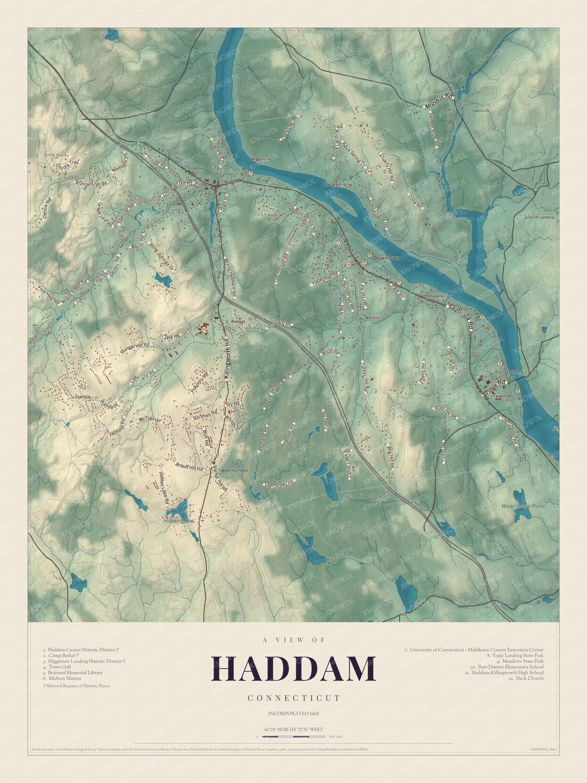 Map of Haddam, Connecticut