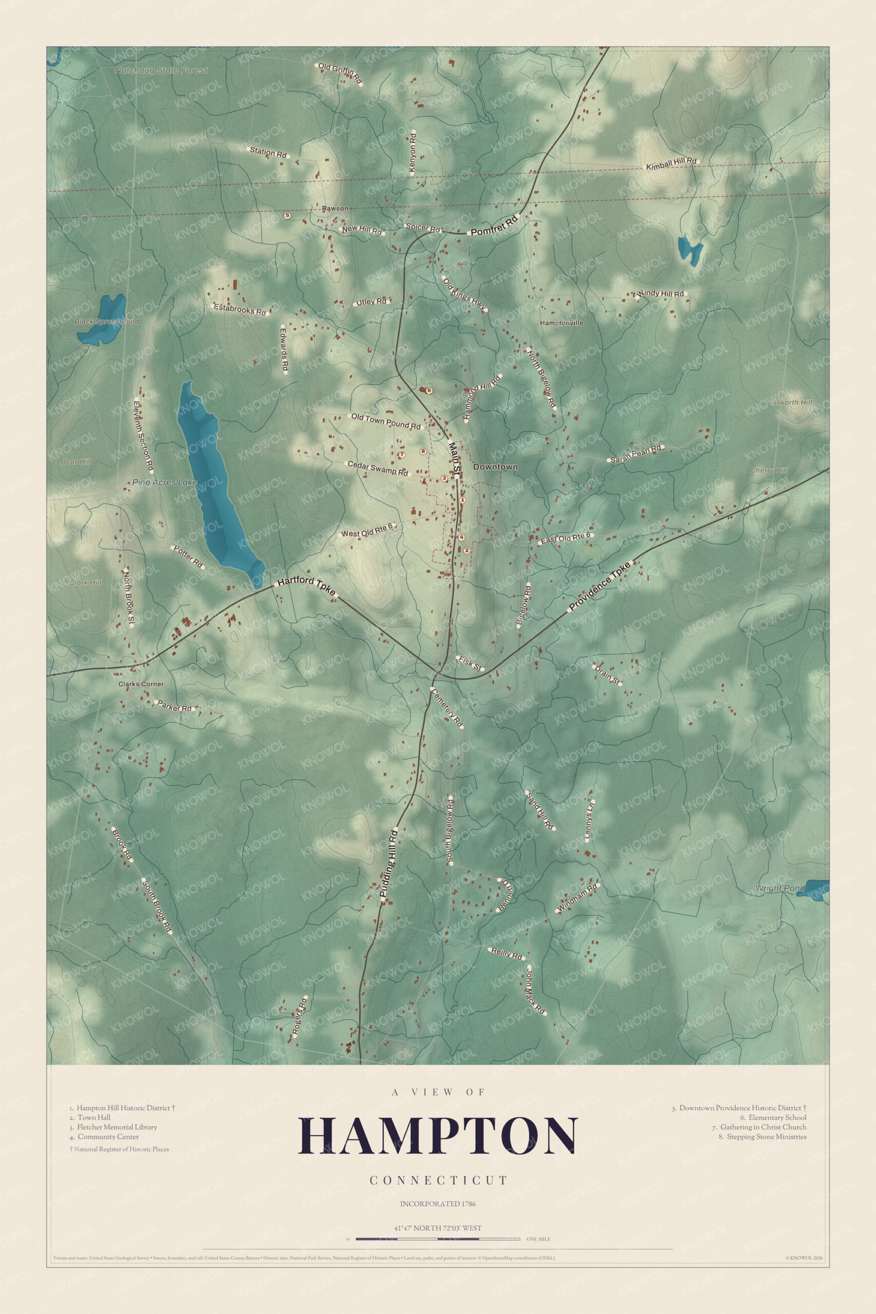 Map of Hampton, Connecticut