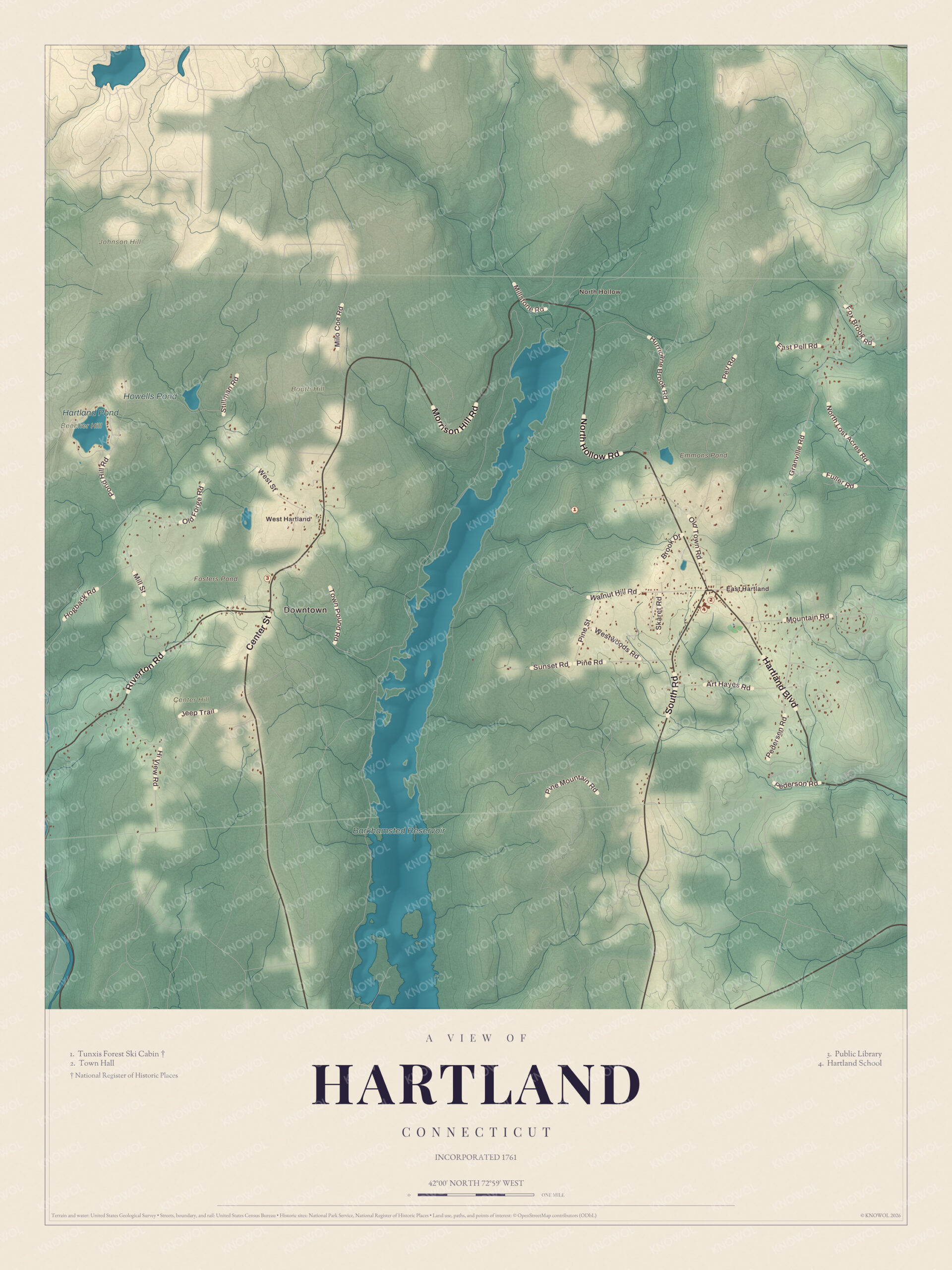 Map of Hartland, Connecticut