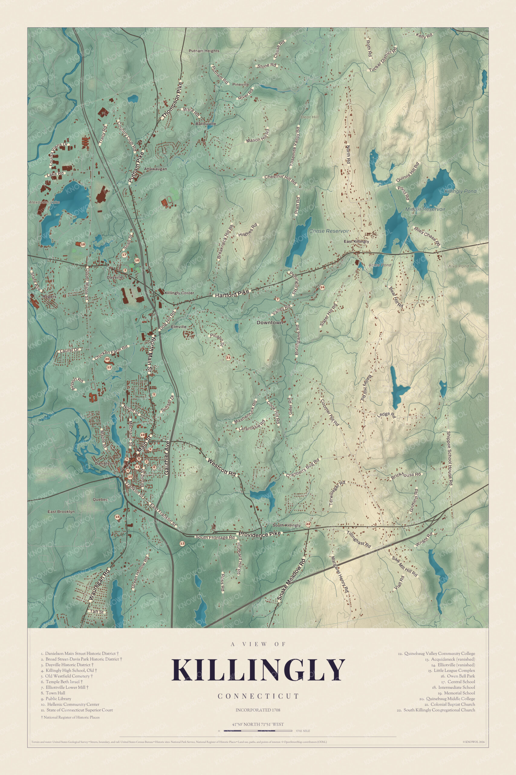 Map of Killingly, Connecticut