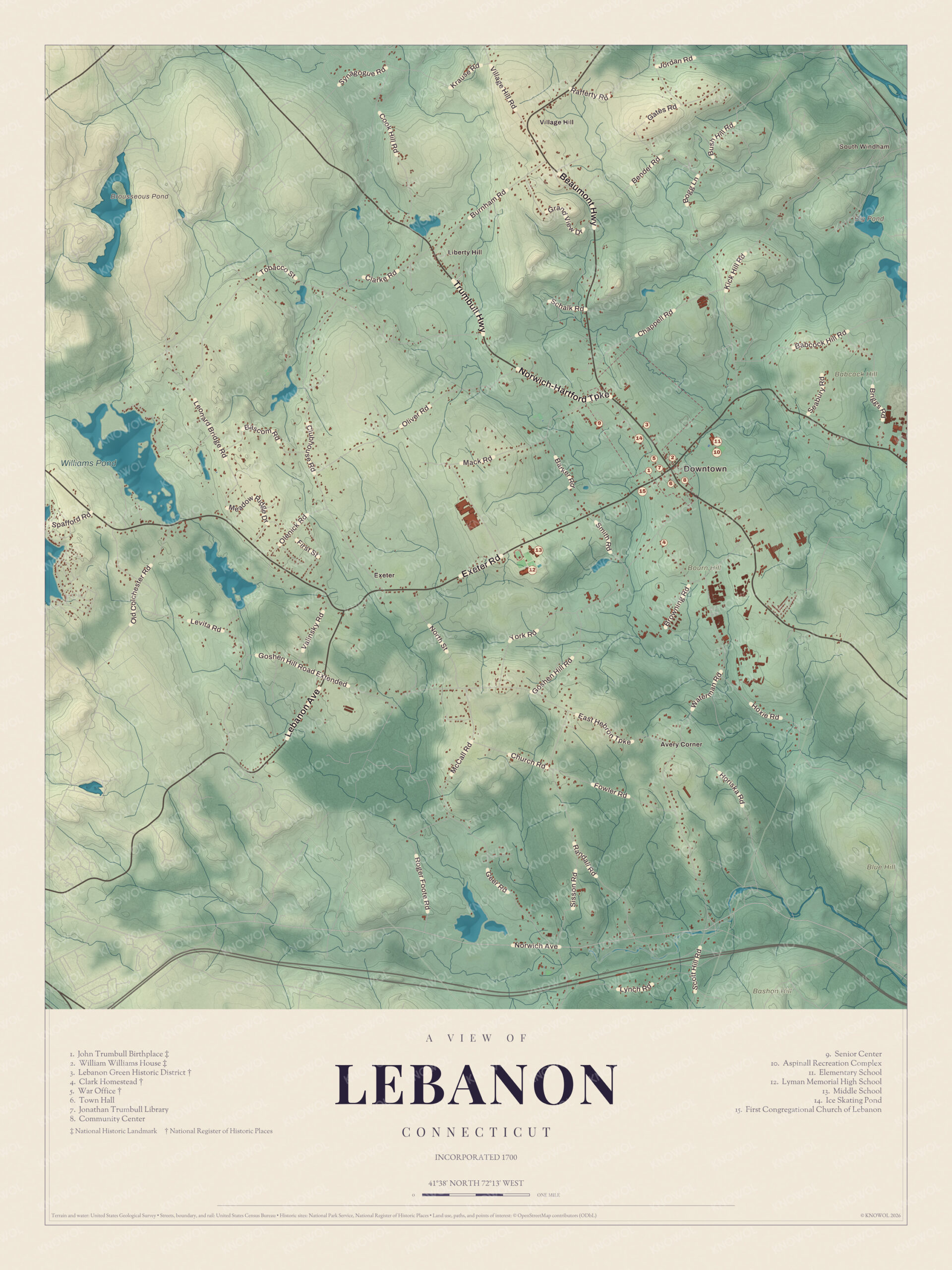 Map of Lebanon, Connecticut