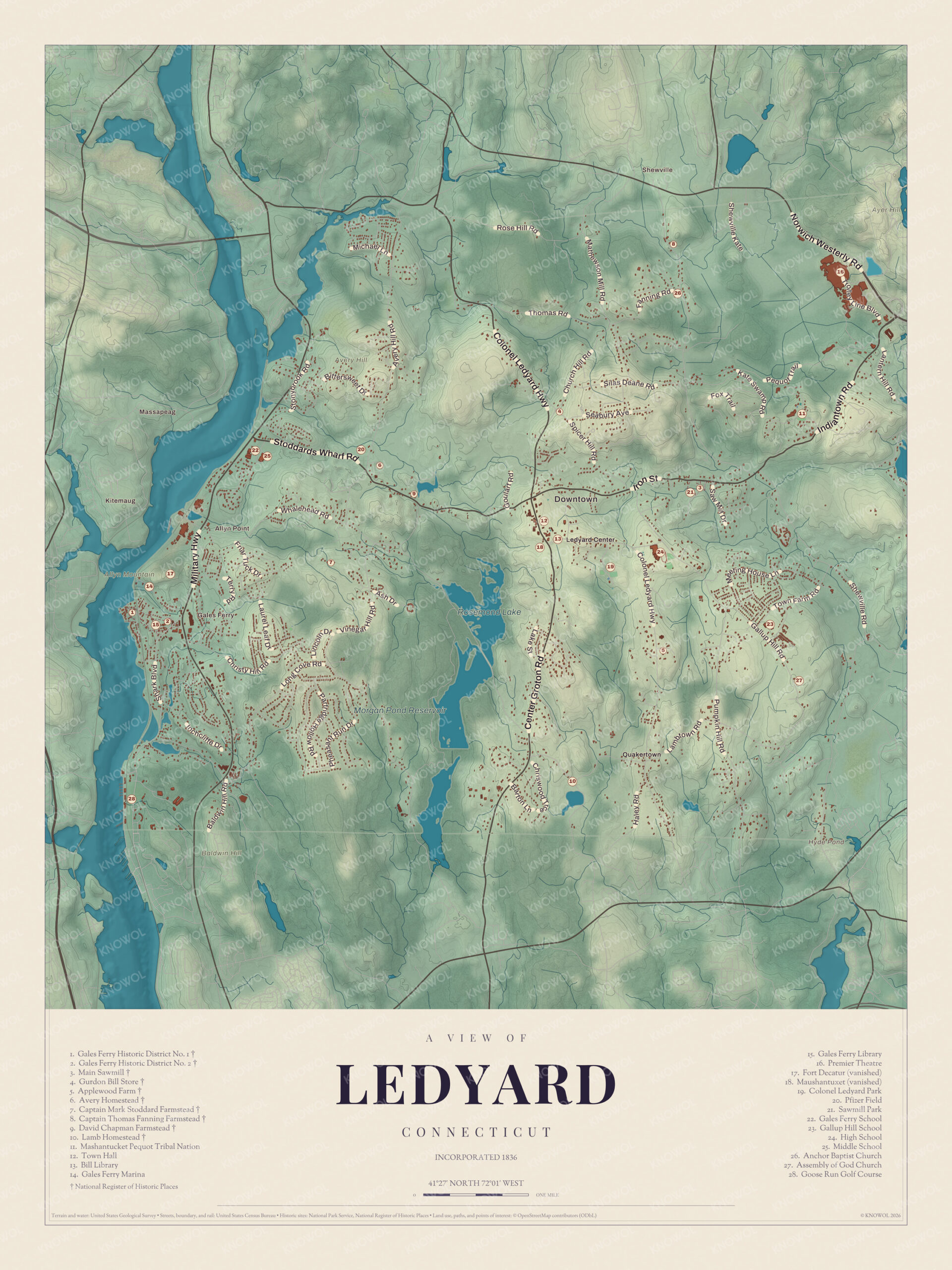 Map of Ledyard, Connecticut