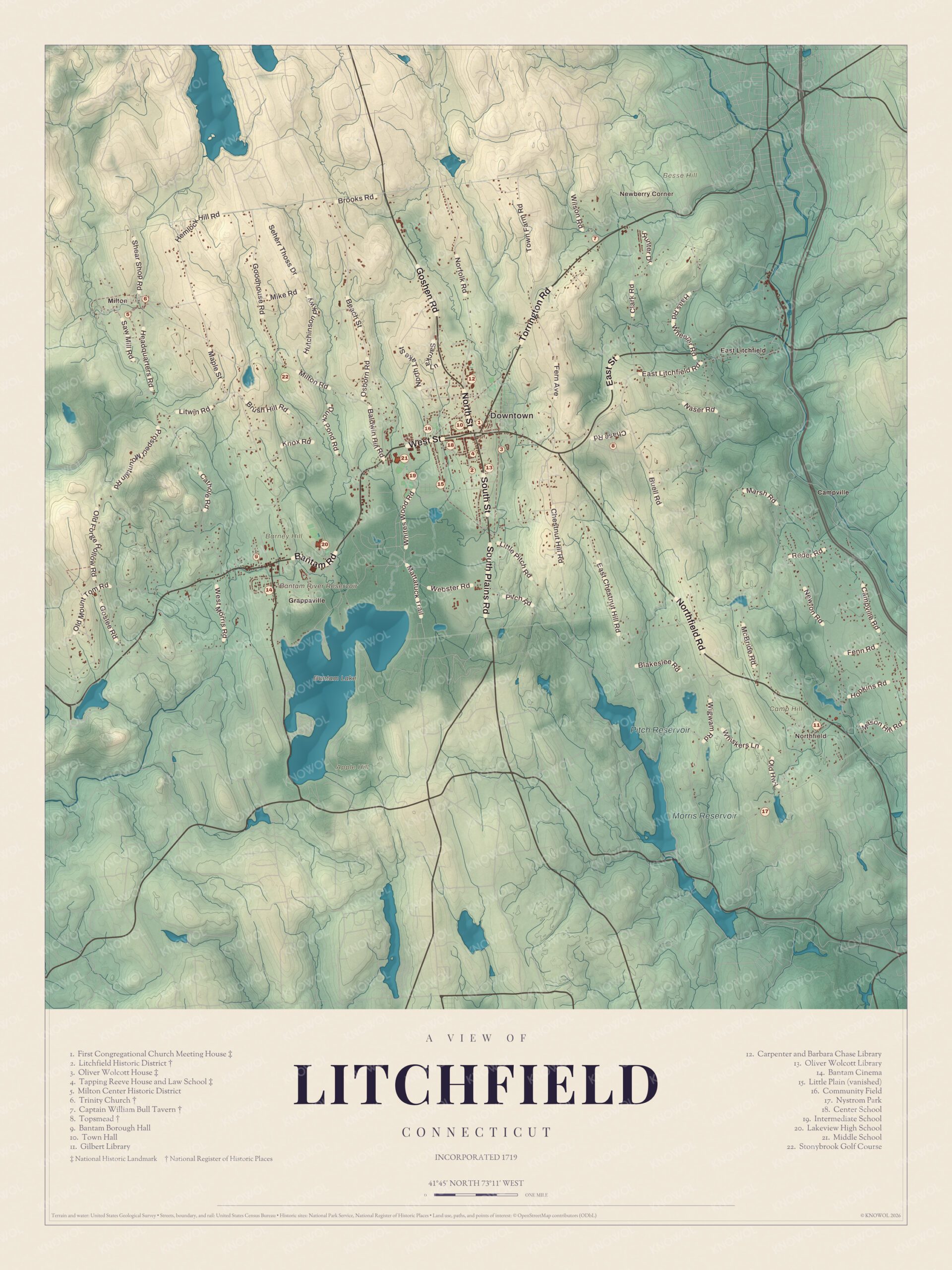 Map of Litchfield, Connecticut